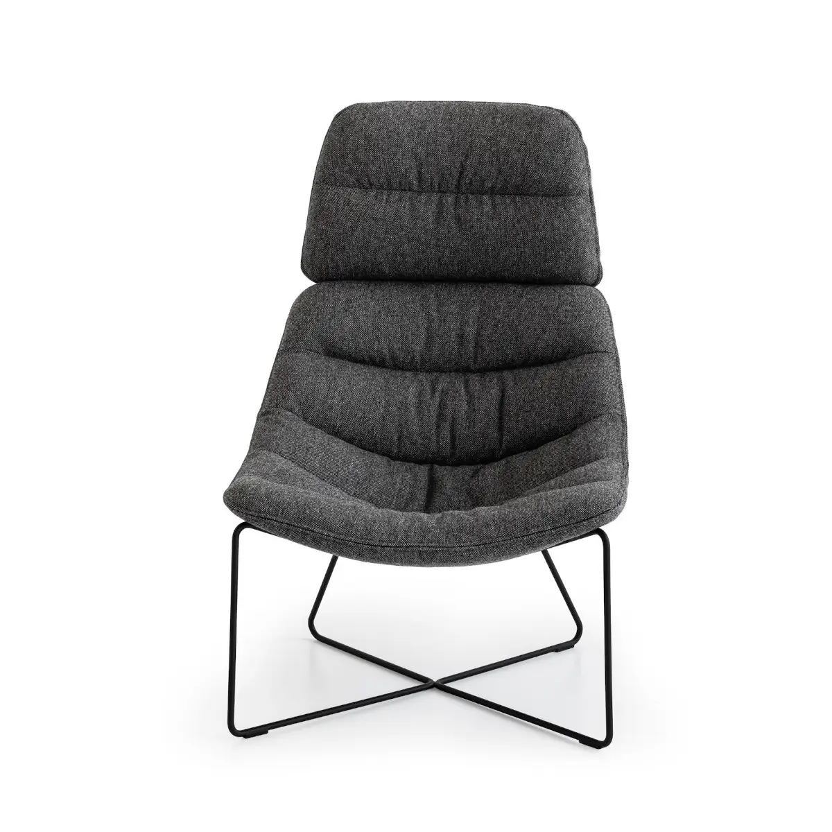 Frontansicht des Noti Mishell Soft XL Sessels mit Kufengestell in Grau als freigestellte Produktansicht