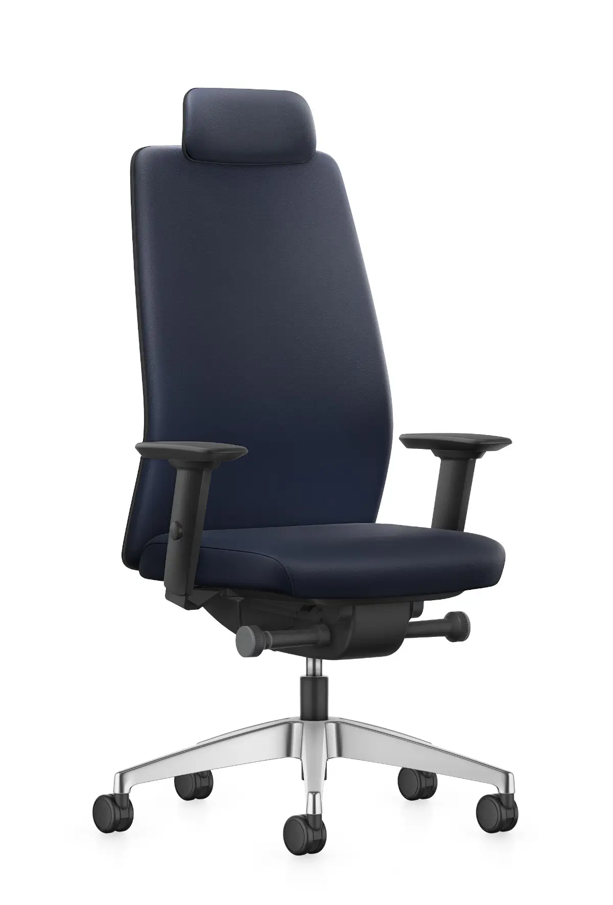 Interstuhl AIMis1 1S32 Bürostuhl in Blau mit hoher Rückenlehne, Kopfstütze, Armlehnen und Rollen