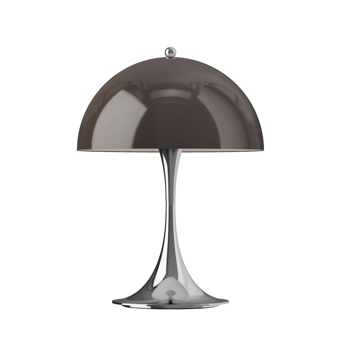 Panthella 250 Portable Tischleuchte von Louis Poulsen in opal brown, tragbare Designleuchte mit Chromfuß