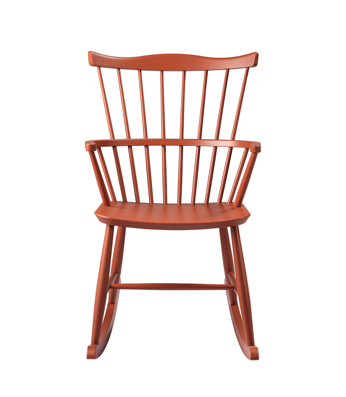 FDB Møbler J52G Schaukelstuhl, ergonomisch, Buche, Brick Red, nordisches Design, langlebig, funktional