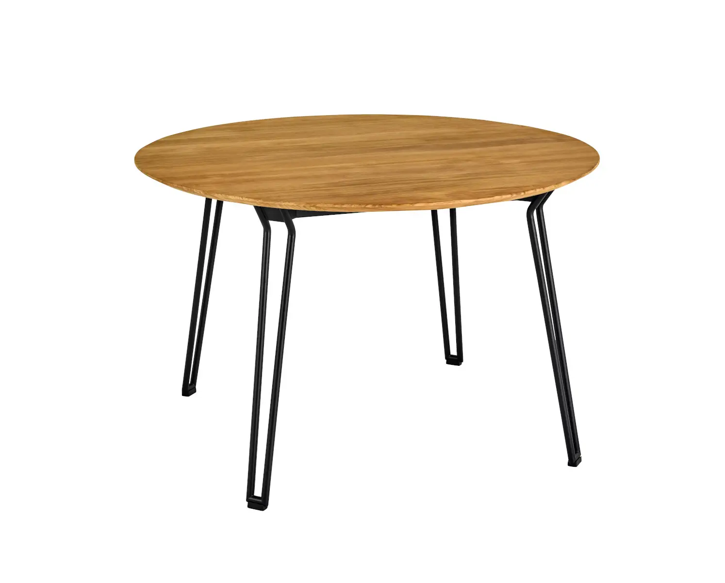 Weishäupl Slope Tisch Ø 120 cm mit schwarzem Gestell und massiver Teakholz-Tischplatte. Hochwertiger Outdoor-Esstisch für Garten, Terrasse und Balkon.