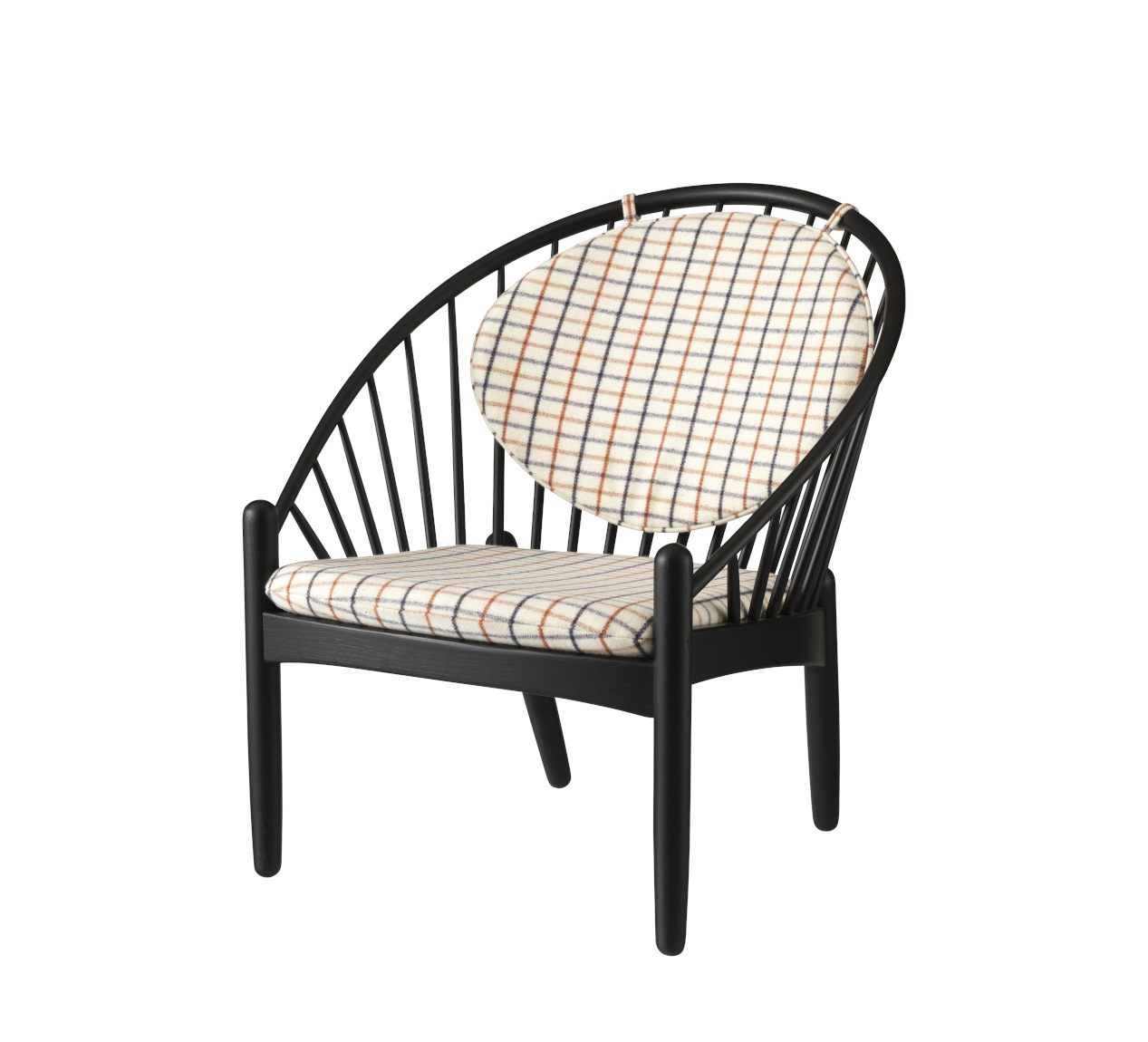 FDB Møbler J166 Jørna Sessel, nordischer Design-Sessel, ergonomisch, Eiche schwarz, rotkarierte Pferdedecke, langlebig