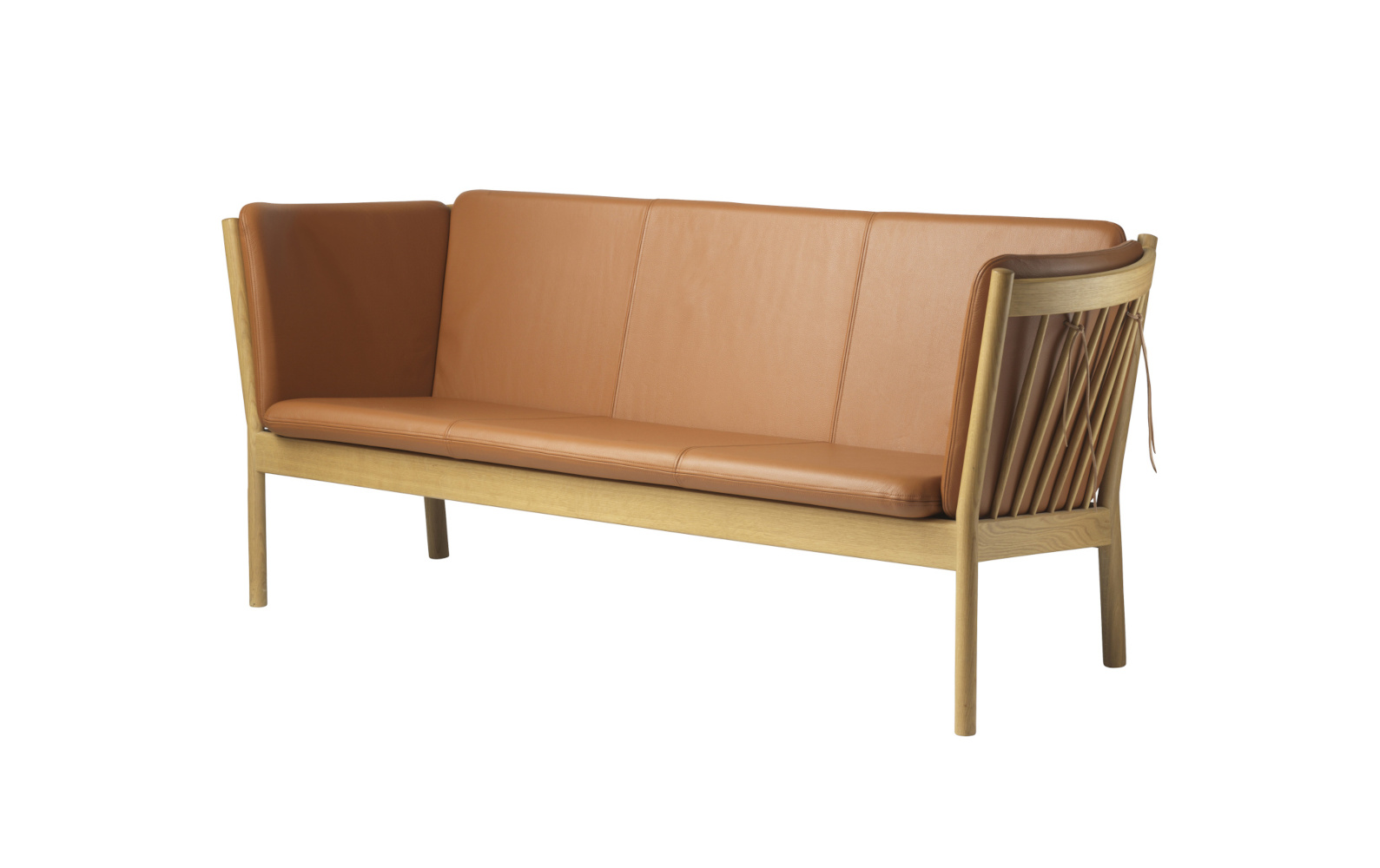 FDB Møbler J149 Sofa 3-Sitzer, ergonomisch, Eiche natur, Leder cognac, nachhaltig, funktional