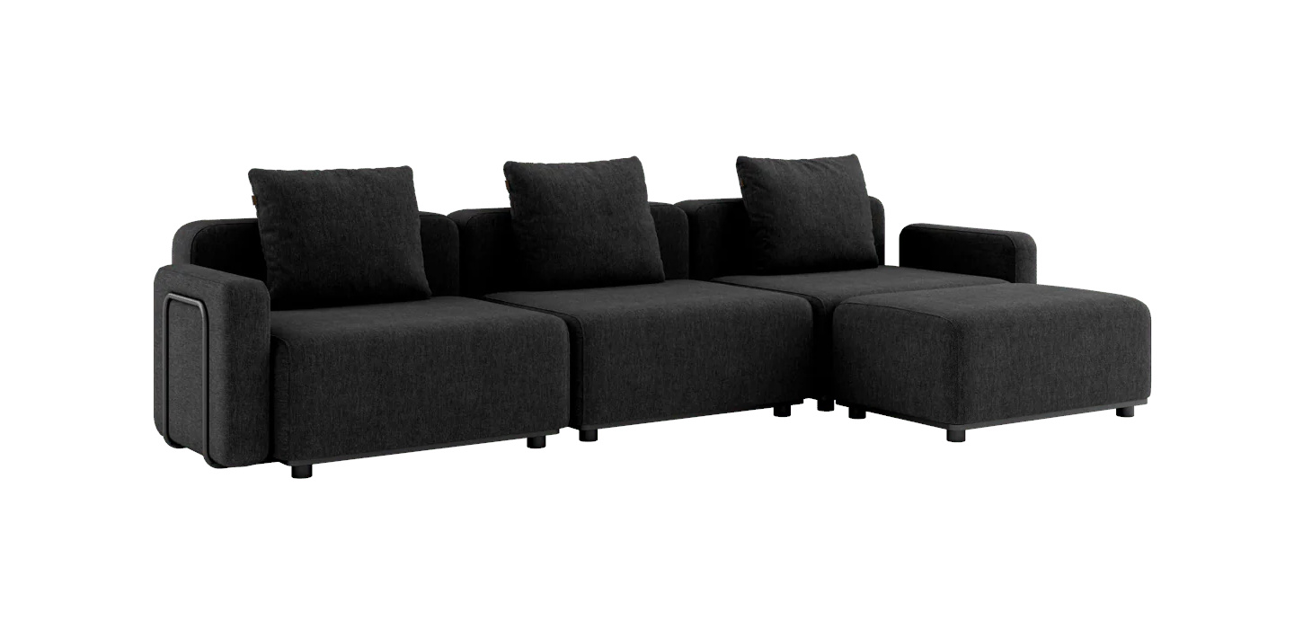 Cobana Loungesofa 3-Sitzer mit Armlehnen mit Hocker, cobana schwarz