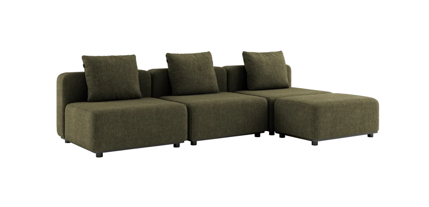 Cobana Loungesofa 3-Sitzer ohne Armlehnen mit Hocker, kirra olive