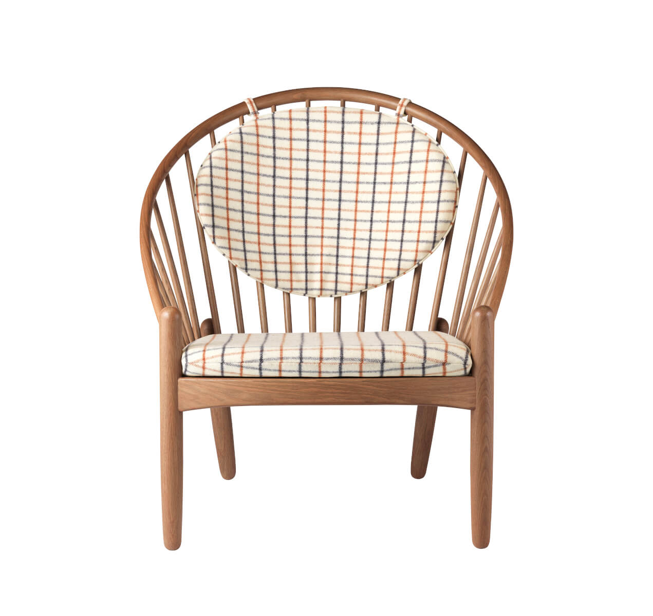 FDB Møbler J166 Jørna Sessel, rotkarierte Pferdedecke, geräucherte Eiche, ergonomisch, nachhaltig, funktional