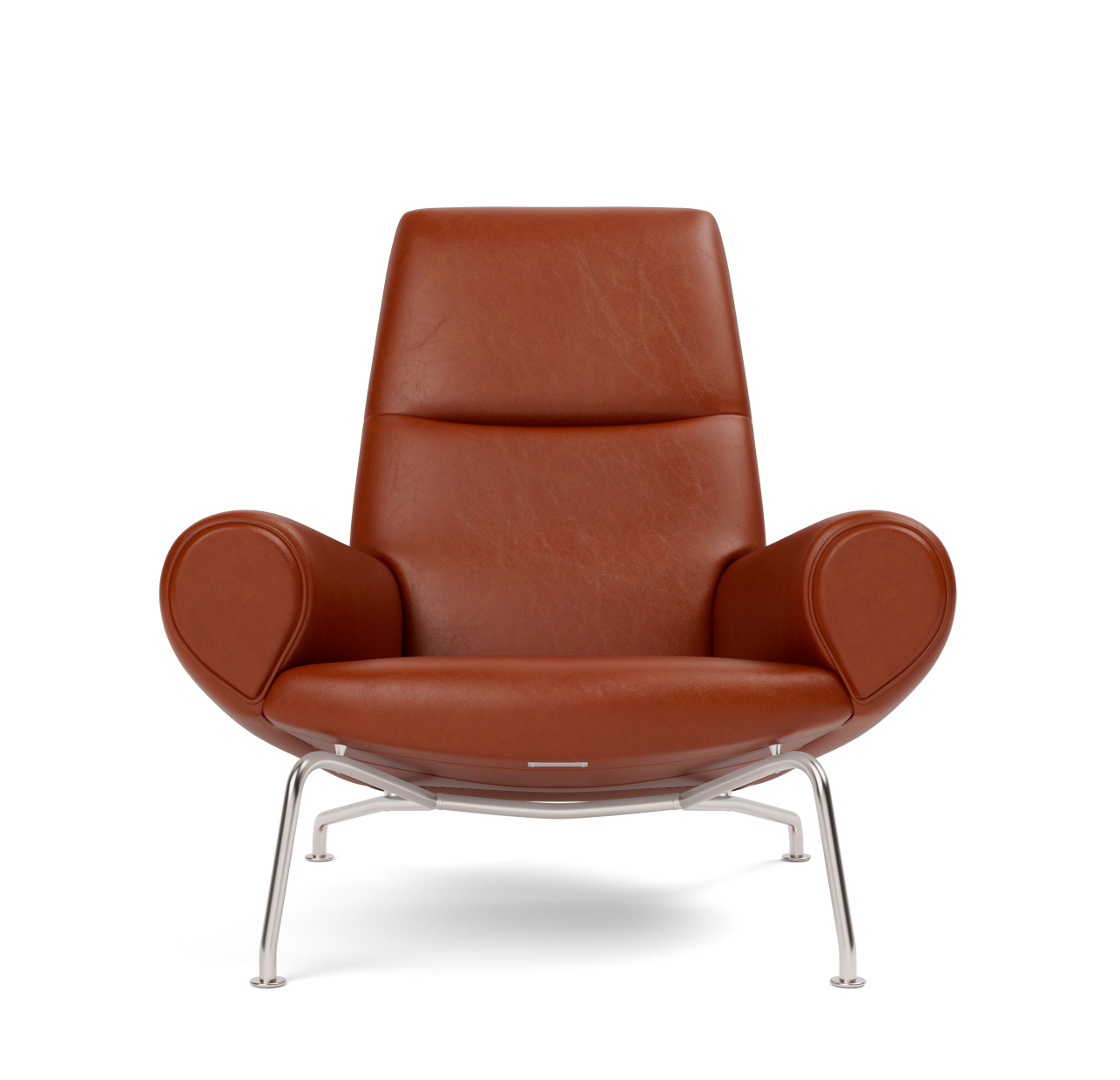 Wegner Queen Chair, brushed steel / leder cera 905 russet brown
