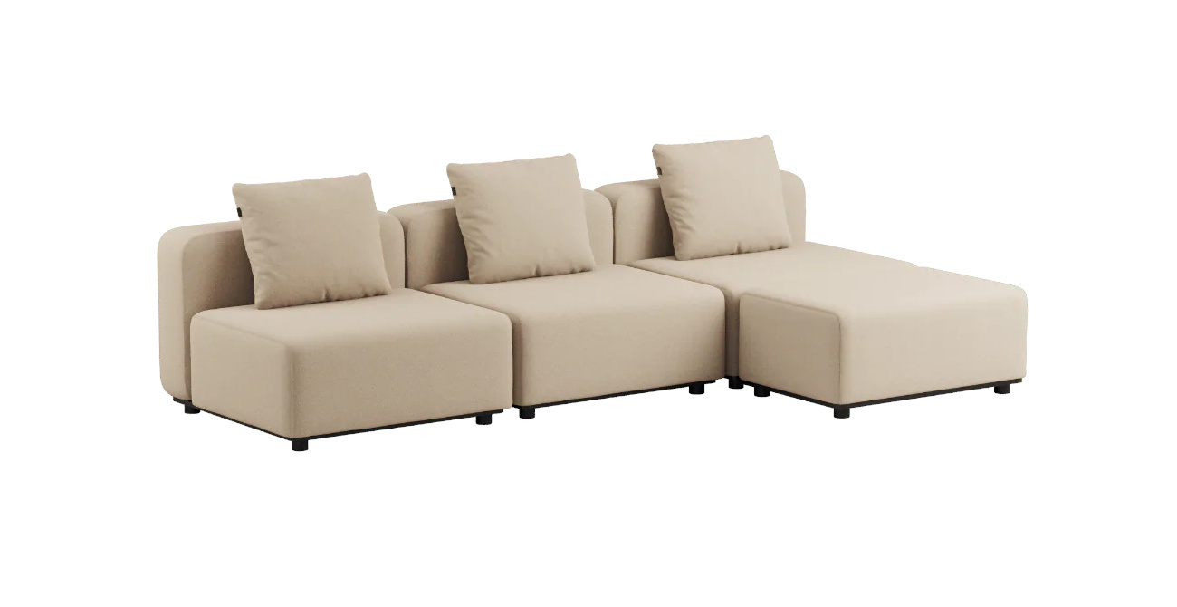Cobana Loungesofa 3-Sitzer ohne Armlehnen mit Hocker, boucle beige