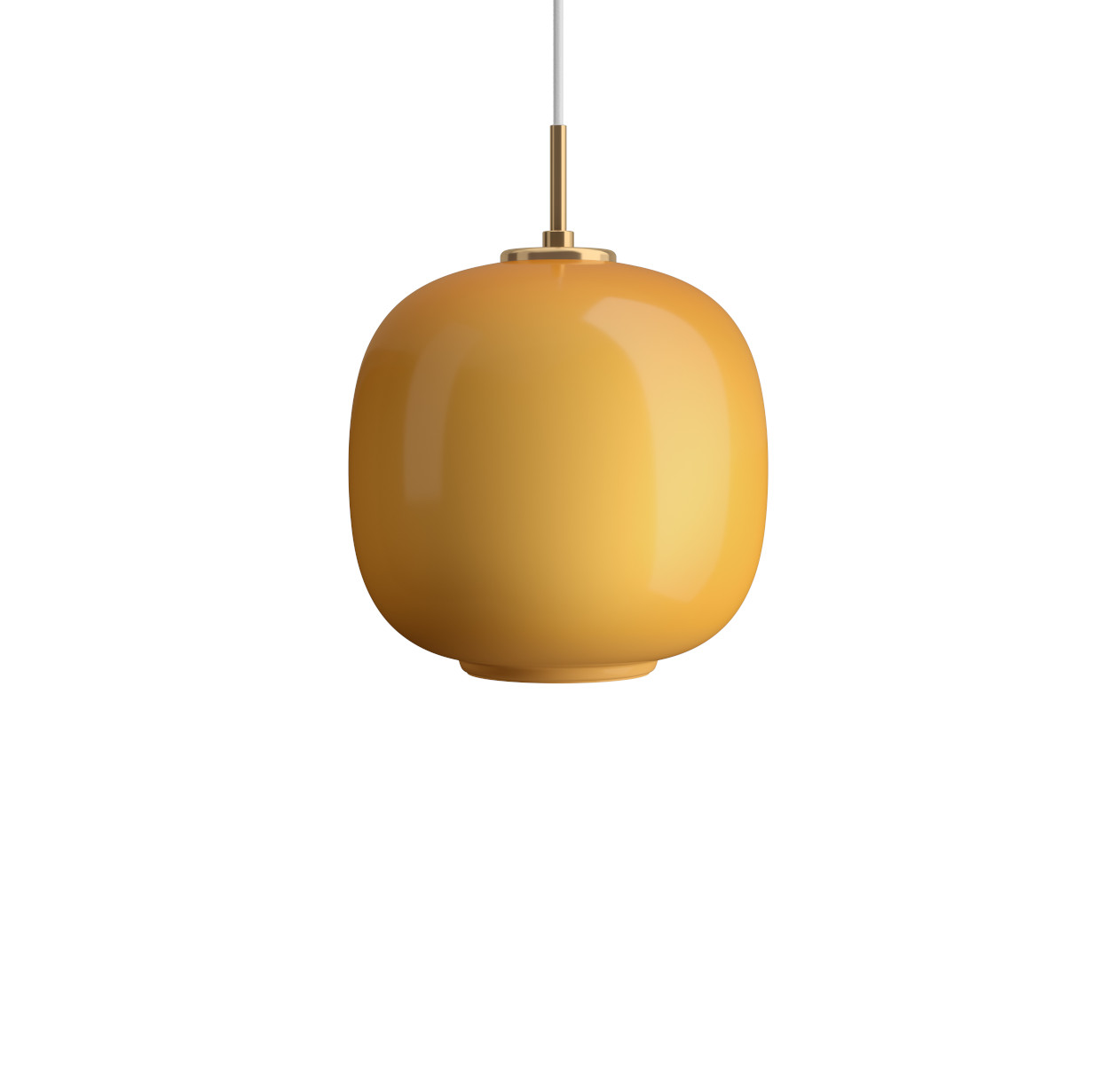 Louis Poulsen VL 45 Radiohus Pendelleuchte Ø 25 cm Messing mit glänzendem bernsteinfarbenem Glas, skandinavisches Design