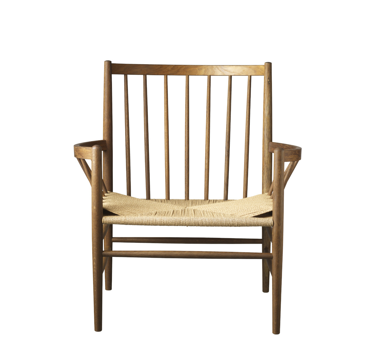 FDB Møbler J82 Loungesessel, ergonomisch, Eiche geräuchert, Naturgeflecht, nordisches Design, langlebig