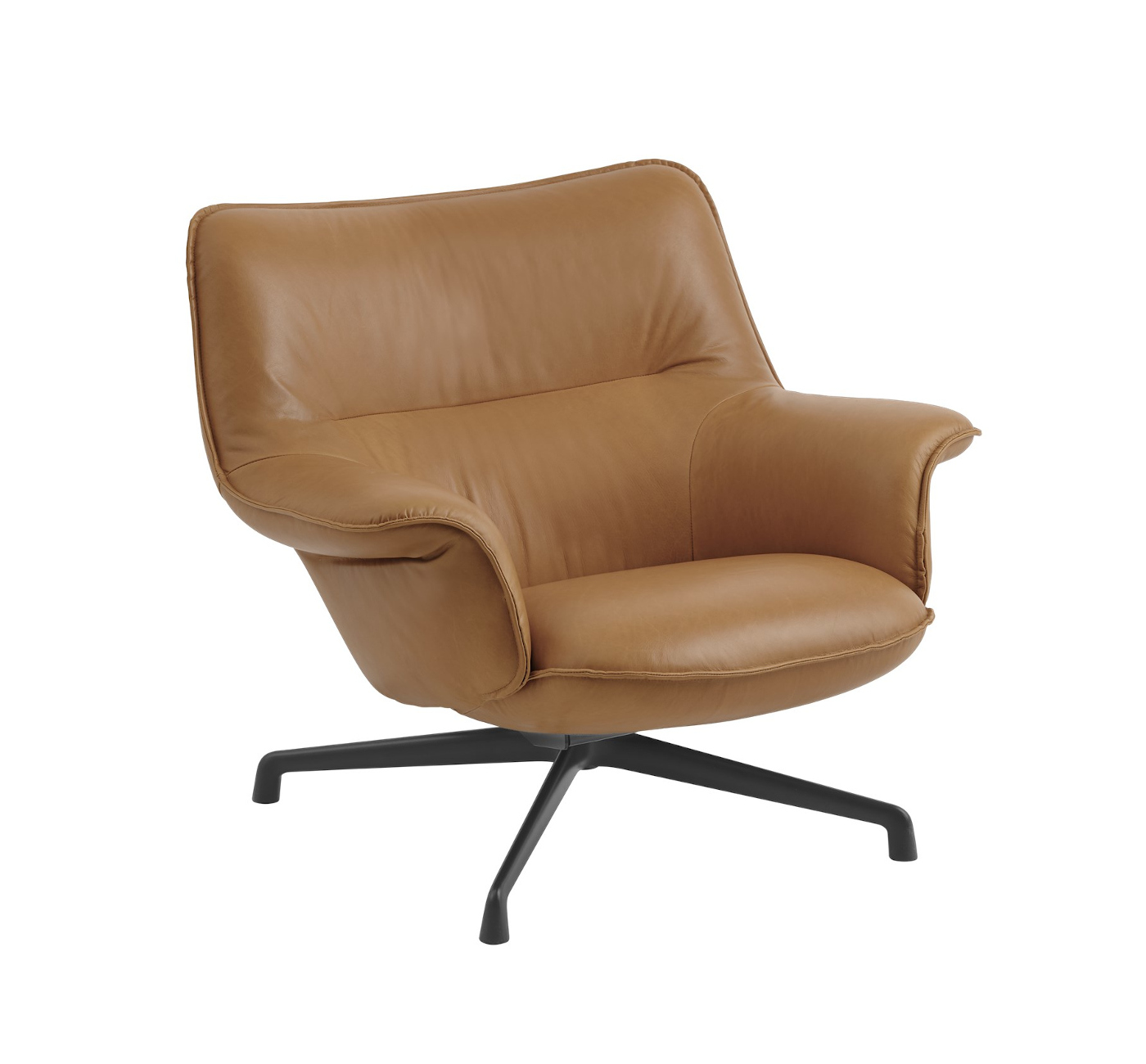 Doze Lounge Chair low back, swivel base, refine leder cognac / schwarz
