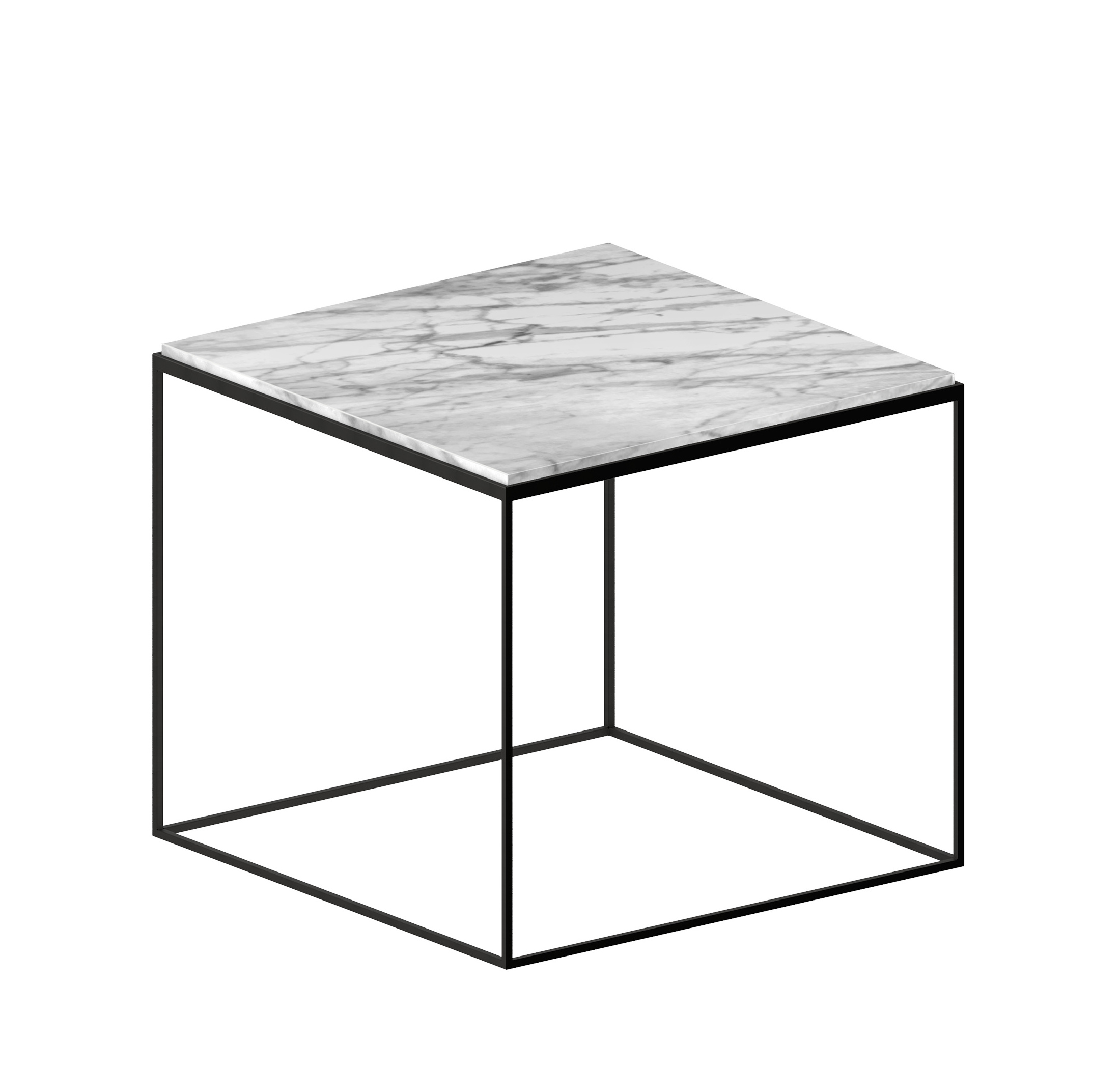 Slim Marble Beistelltisch, 54 x 54 cm, schwarz / carrara marmor weiß