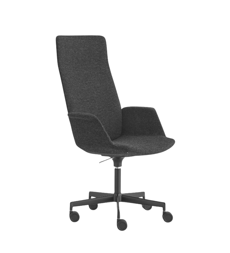 Uno Armlehnstuhl mit Kopfstütze, hohe Rückenlehne, drehbarem 5-Strahl-Kreuzfuß mit höhenverstellbar