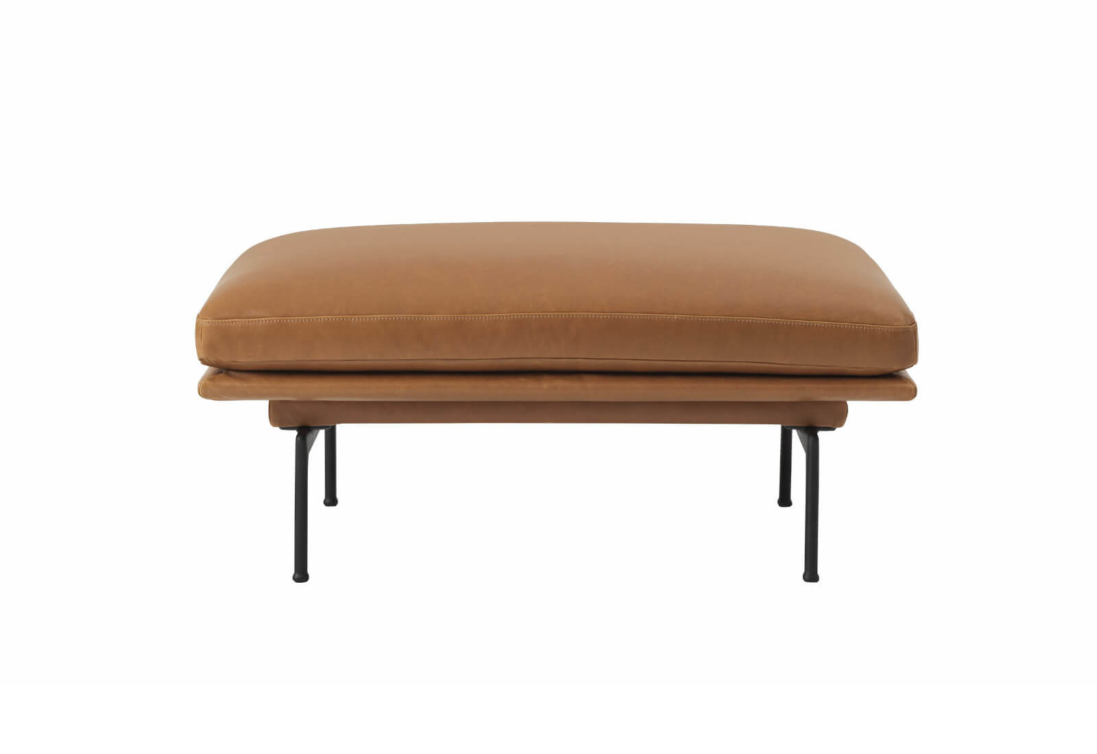 Outline Pouf, refine leder cognac / polished aluminium
