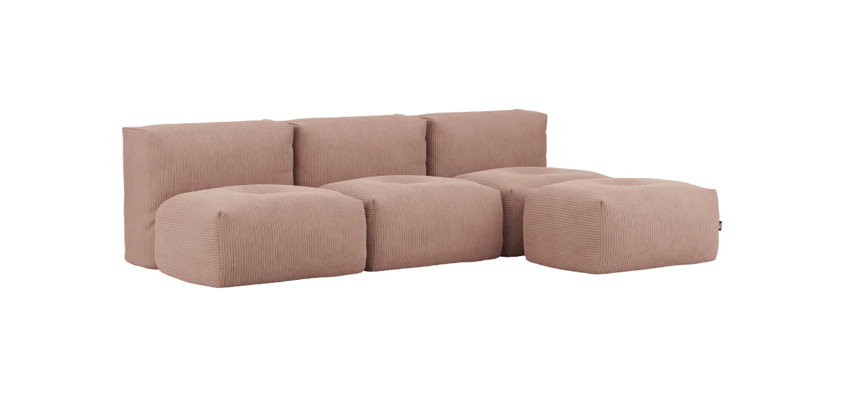 Soft Sofa 3-Sitzer ohne Armlehne mit Hocker, corduroy rose