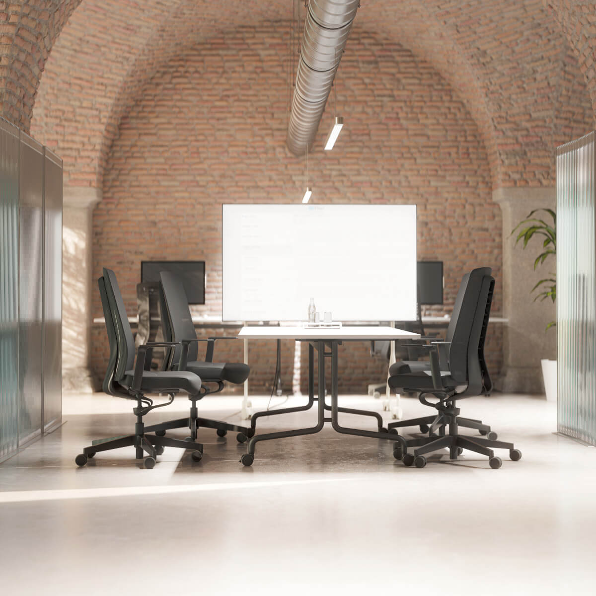 PUREis3 PU113 von Interstuhl, moderner Bürodrehstuhl mit flexibler Sitzmechanik und atmungsaktivem Netzrücken.