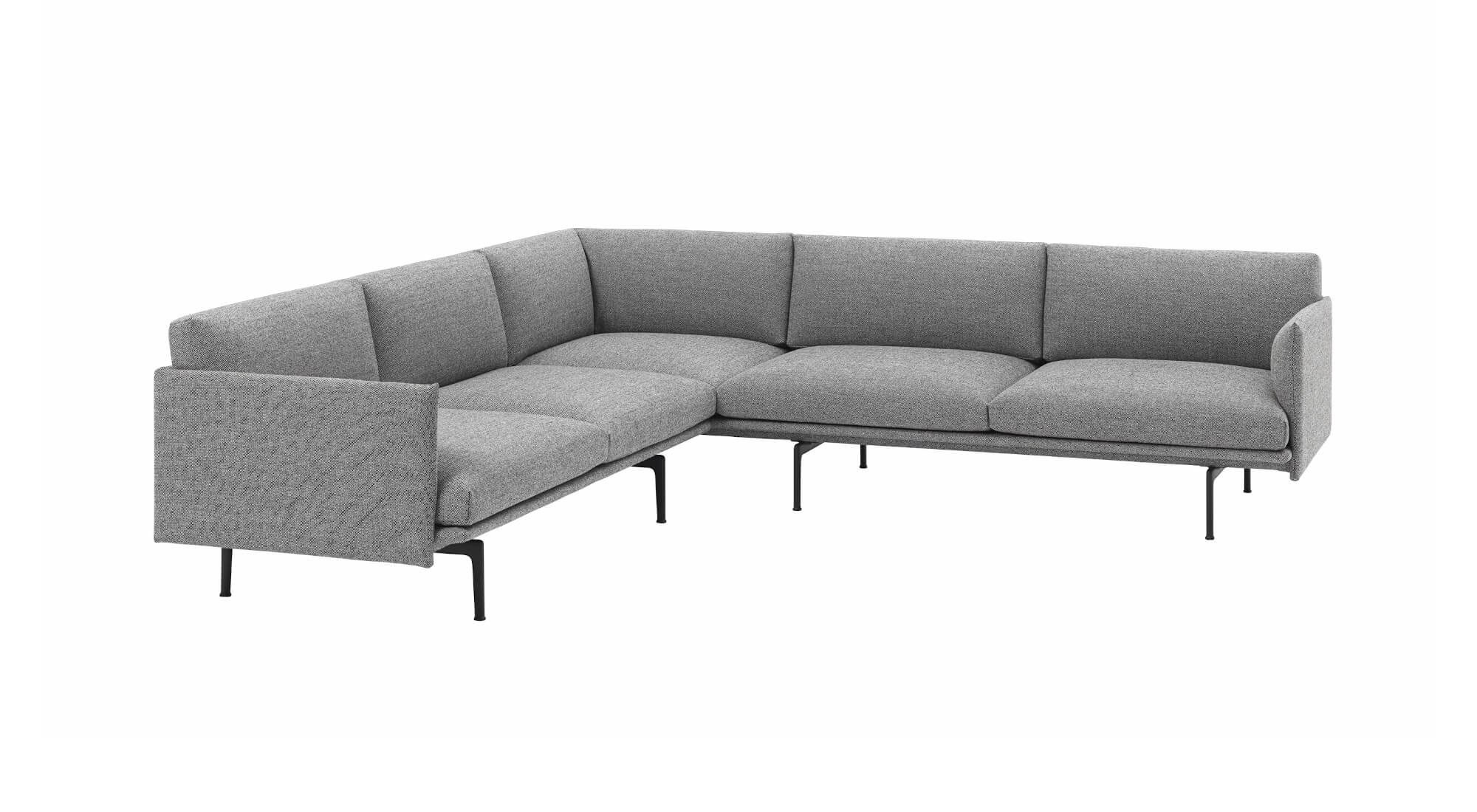 Muuto Outline Ecksofa in Hallingdal 166 Stoff, schwarz, modernes skandinavisches Design, langlebig, gemütlich und elegant