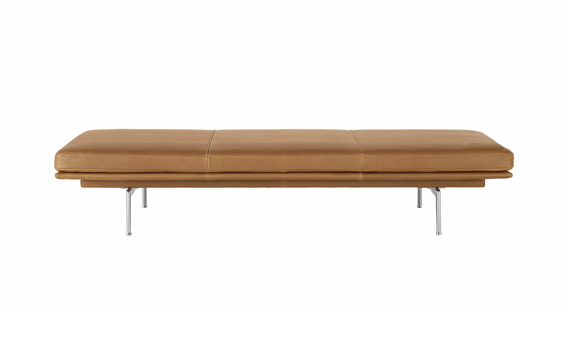 Muuto Outline Daybed aus refine Leder in Cognac mit poliertem Aluminiumgestell, modernes minimalistisches Designer-Daybed