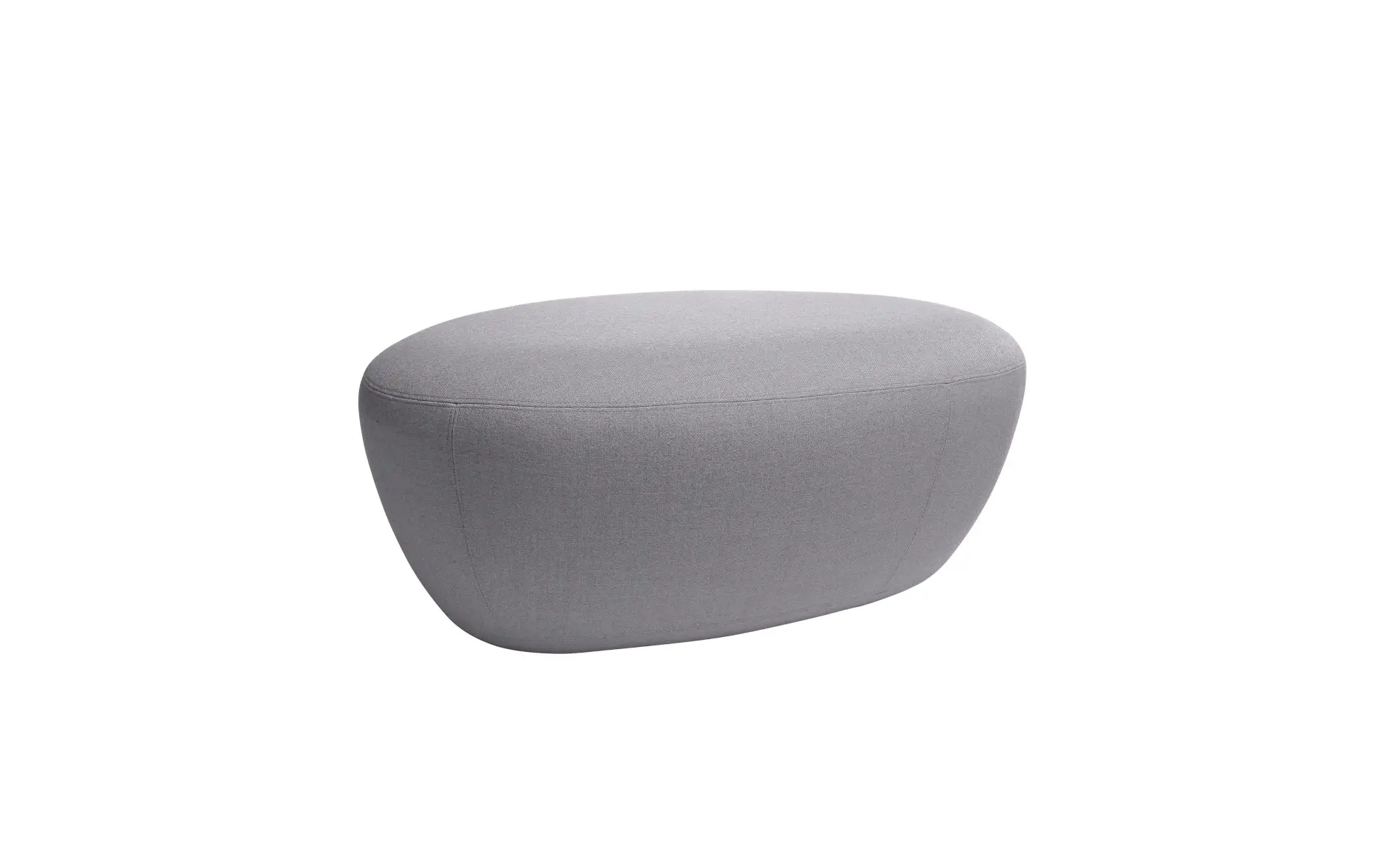 Softline Sisters Hocker Small in Grau aus schräger Perspektive mit kompakter, organisch gerundeter Sitzfläche und vollständig gepolstertem Korpus.