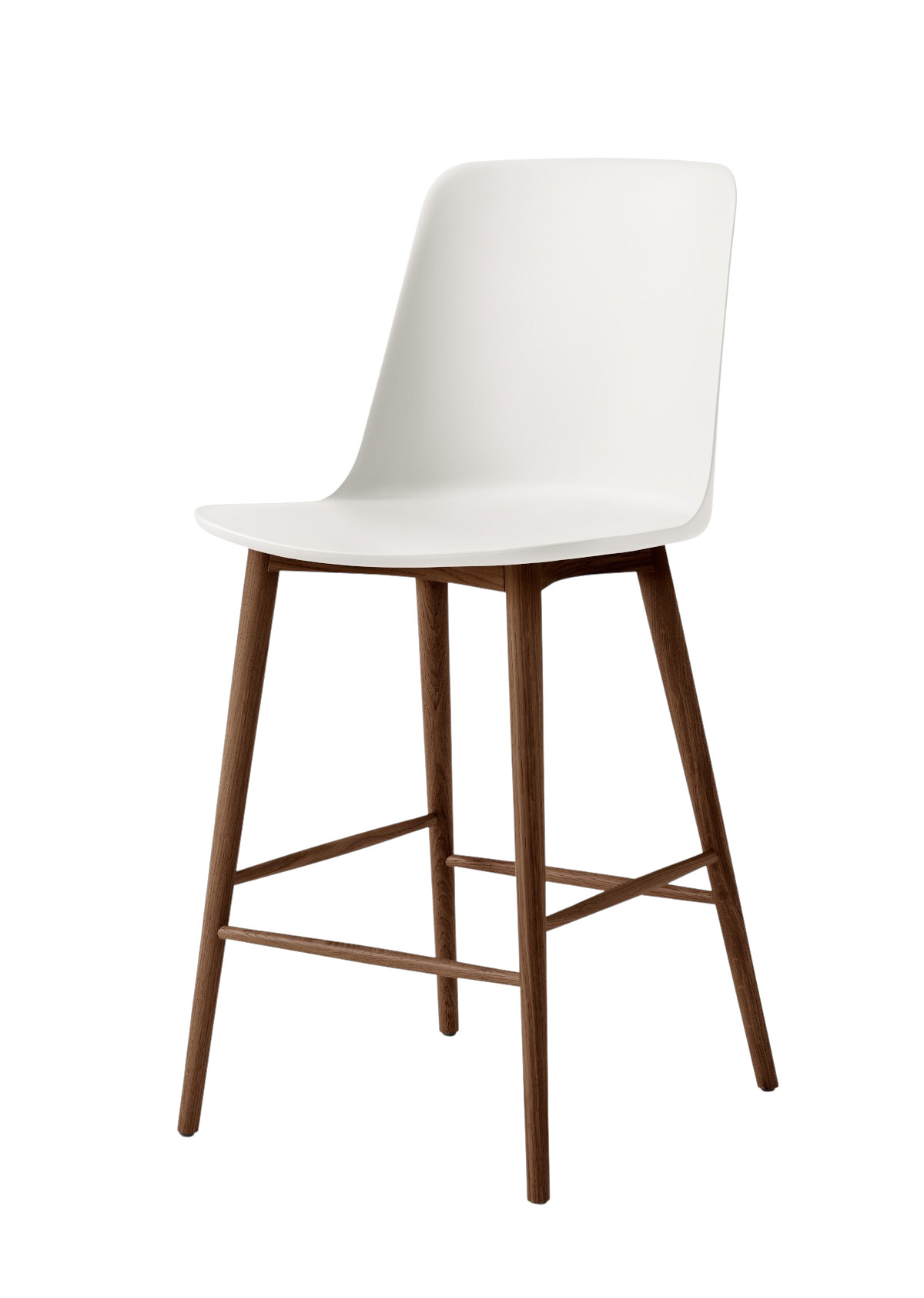 &Tradition Rely HW128 Barhocker Walnuss/Weiß, Sitz aus recyceltem Polypropylen, Nussbaumgestell, modern