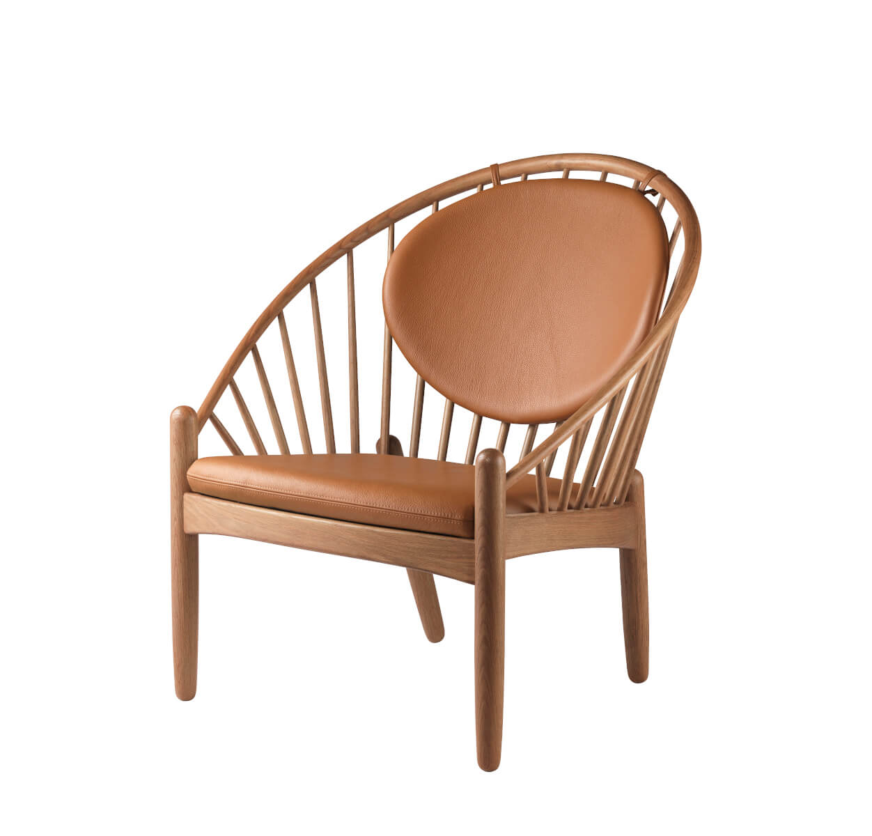 FDB Møbler J166 Jørna Sessel, ergonomisch, Eiche geräuchert, Leder Cognac, nordisches Design, langlebig