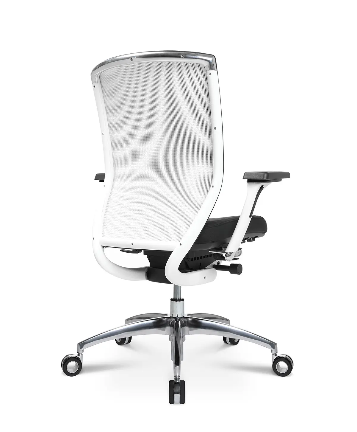 Wagner Titan 20 Bürostuhl in rückseitiger Schrägansicht mit ergonomischer Rückenlehne und Aluminiumfußkreuz