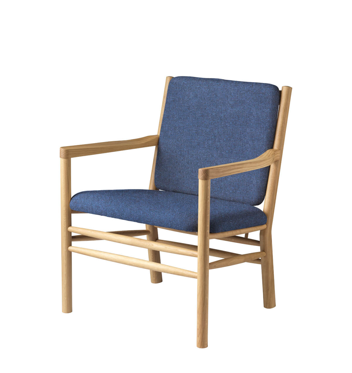 FDB Møbler J147 Sessel, nordisch, ergonomisch, Eiche natur, dunkelblau, langlebig, funktional