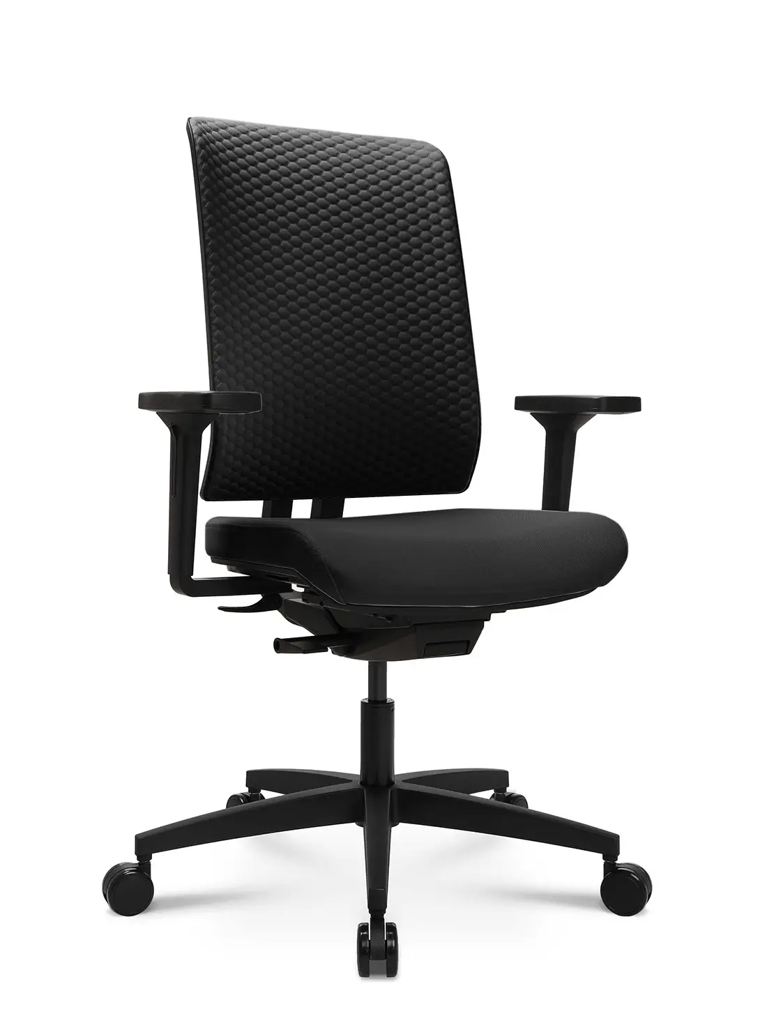Wagner W7 Green Bürostuhl in Schwarz mit Armlehnen und ergonomischer Rückenlehne in Seitenansicht.