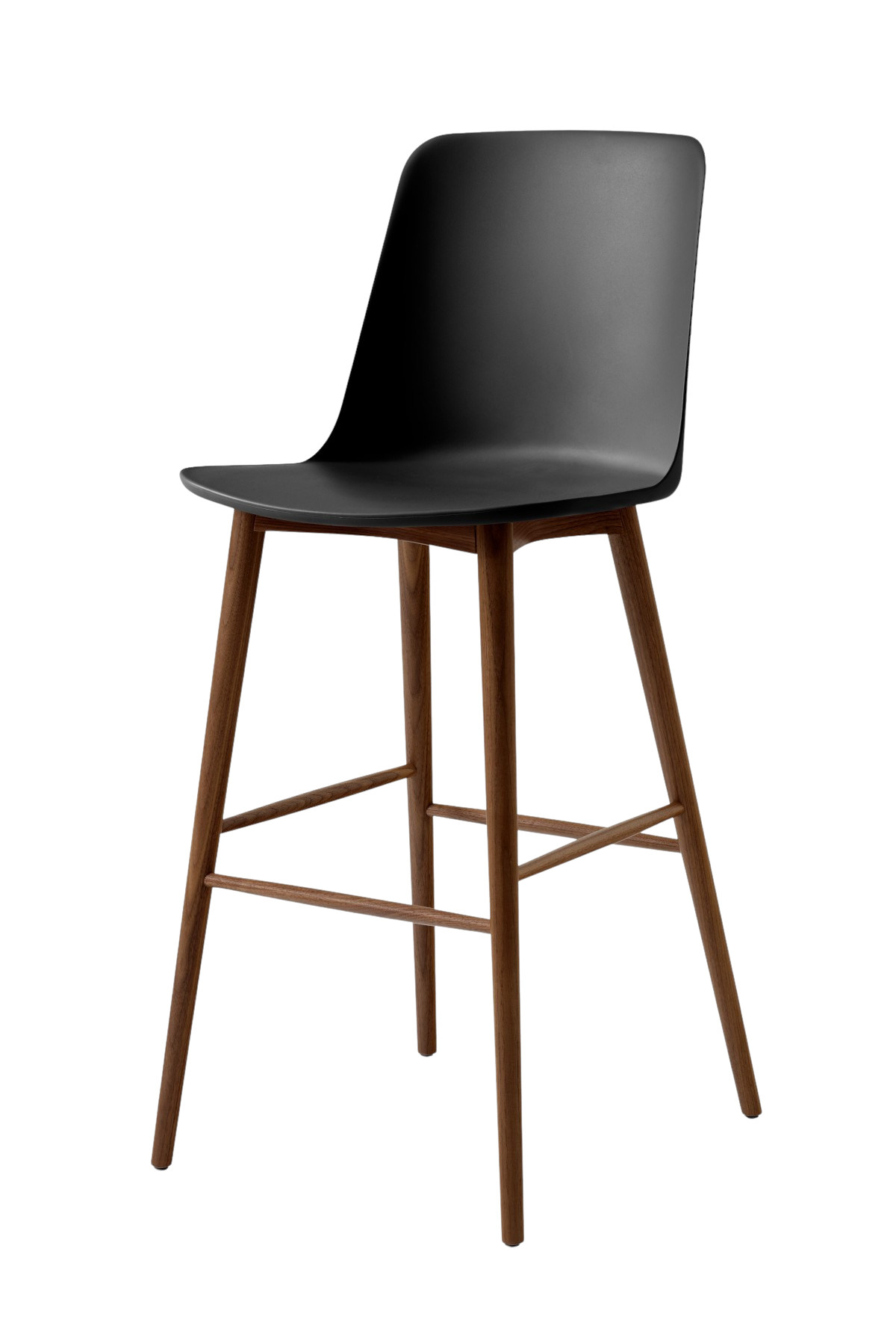 &Tradition Rely HW133 Barhocker, ergonomisch, Walnuss Holz, schwarzer Sitz, stilvoll