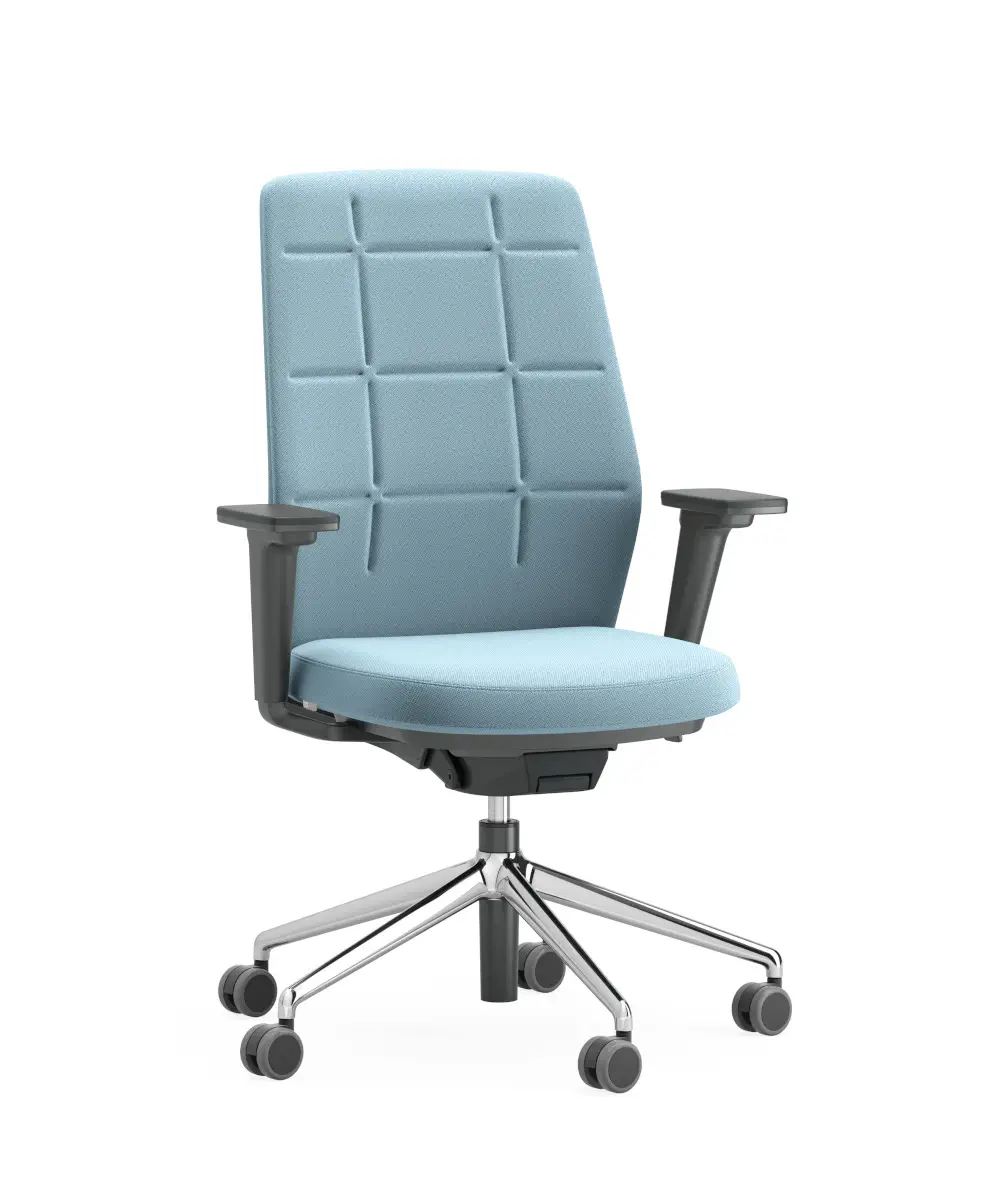 ICF Duo Edge Pad High Back Bürostuhl mit hoher, gepolsterter Rückenlehne, Armlehnen und Fünfsternfuß auf Rollen.