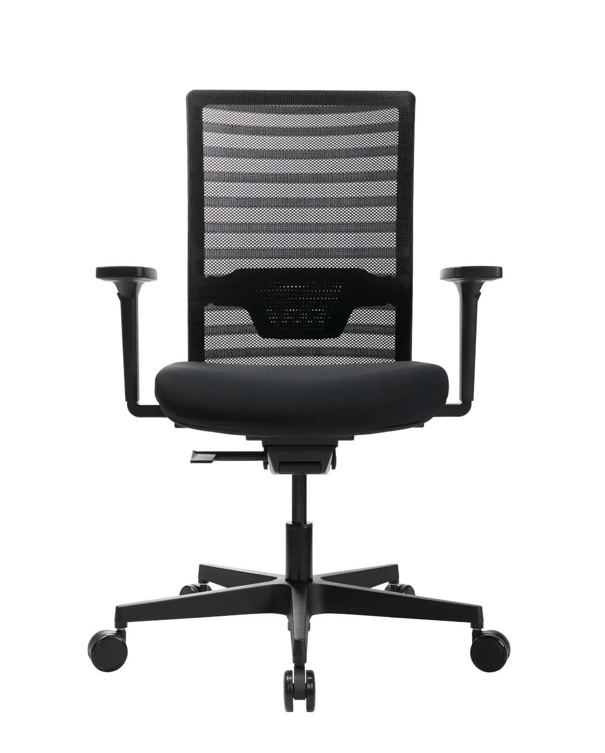 Wagner W-Life Pro 50 Bürostuhl in der Frontansicht mit Netzrückenlehne, Armlehnen und schwarzem Fußkreuz.