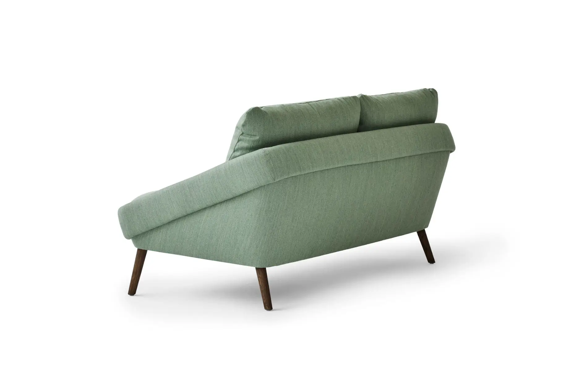 Noti Nome Sofa 2-Sitzer in Grün mit dunklen Holzbeinen und durchgehend gepolsterter Rückenlehne von hinten
