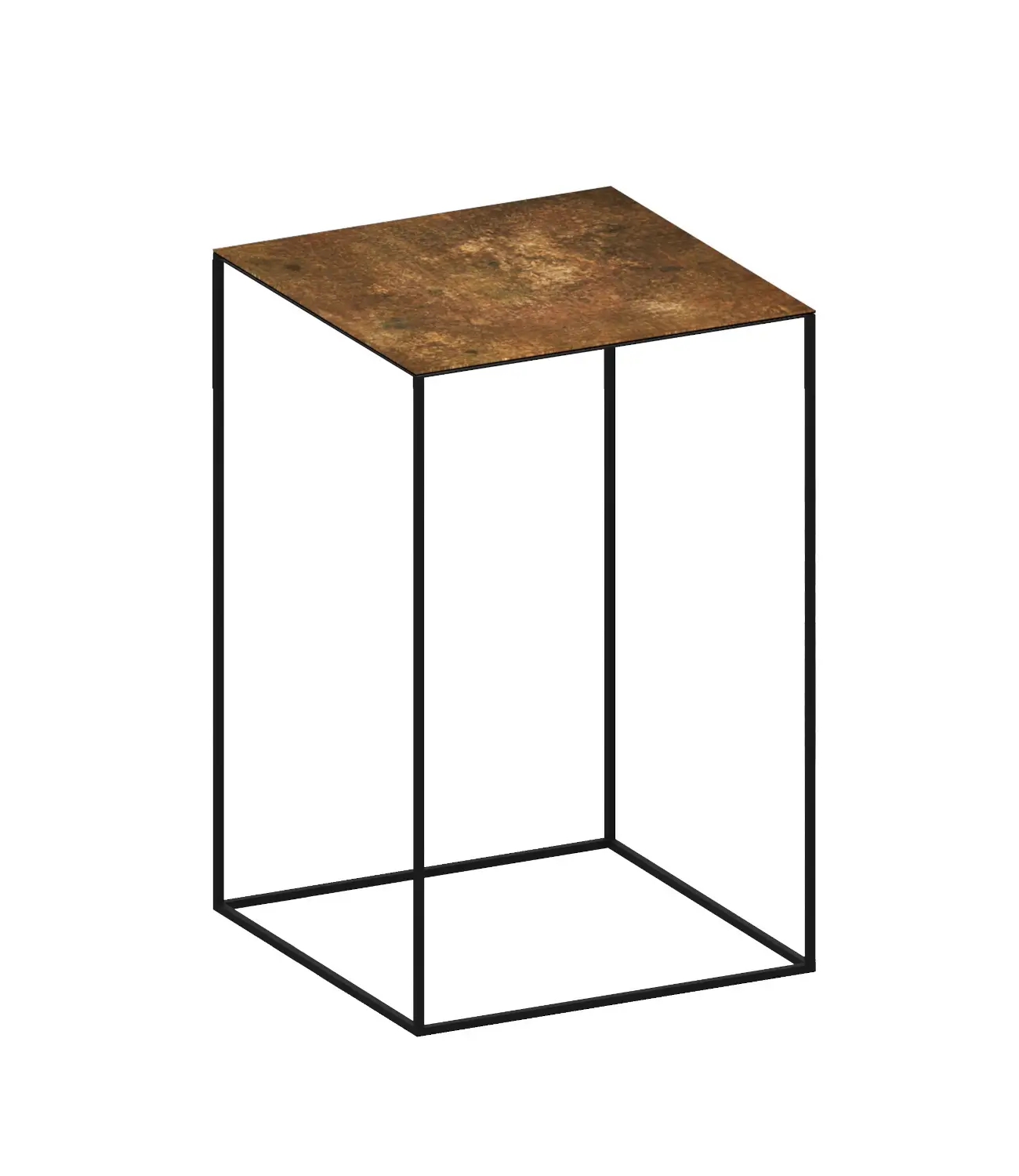 Zeus Slim Irony Art Beistelltisch 41 × 64 cm aus Stahl mit hochwertiger Kunstglasplatte in Rostoptik.