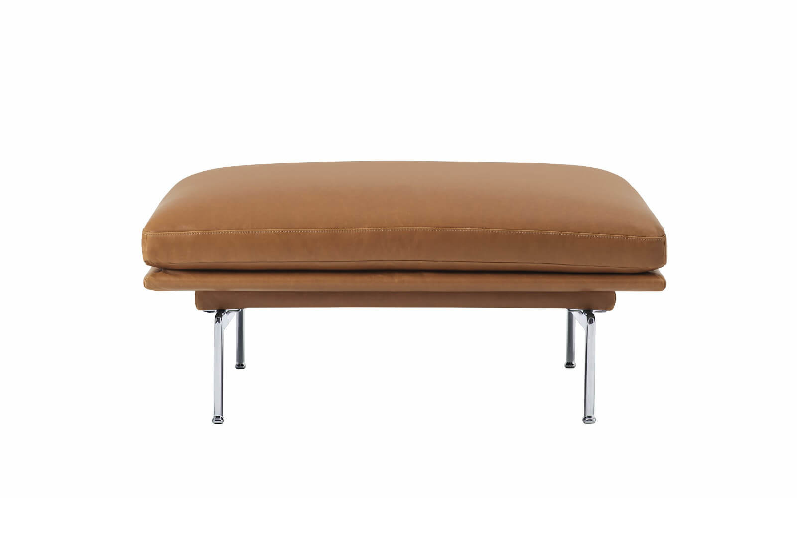 Outline Pouf, refine leder cognac / polished aluminium