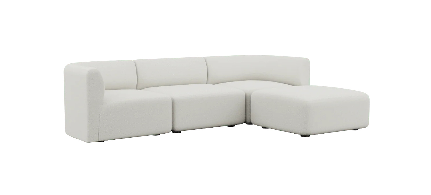 Fjord Sofa 3-Sitzer mit Hocker, sealife ivory