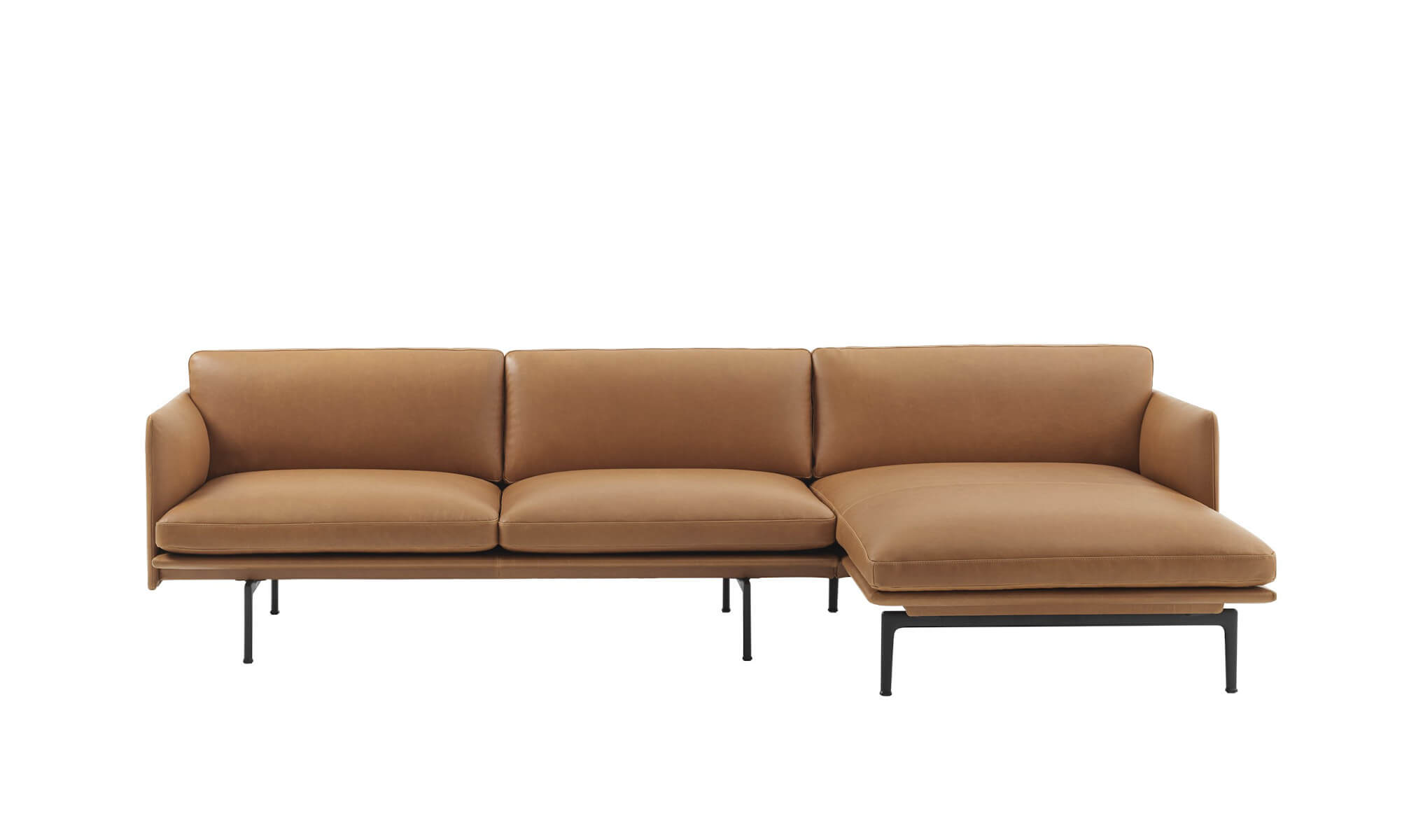 Outline Sofa Chaise Longue, rechts, refine leder cognac / schwarz
