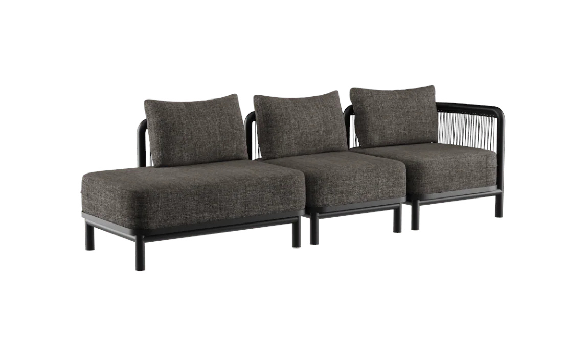 Kirra Loungesofa 3-Sitzer Open End Rechts, kirra noir