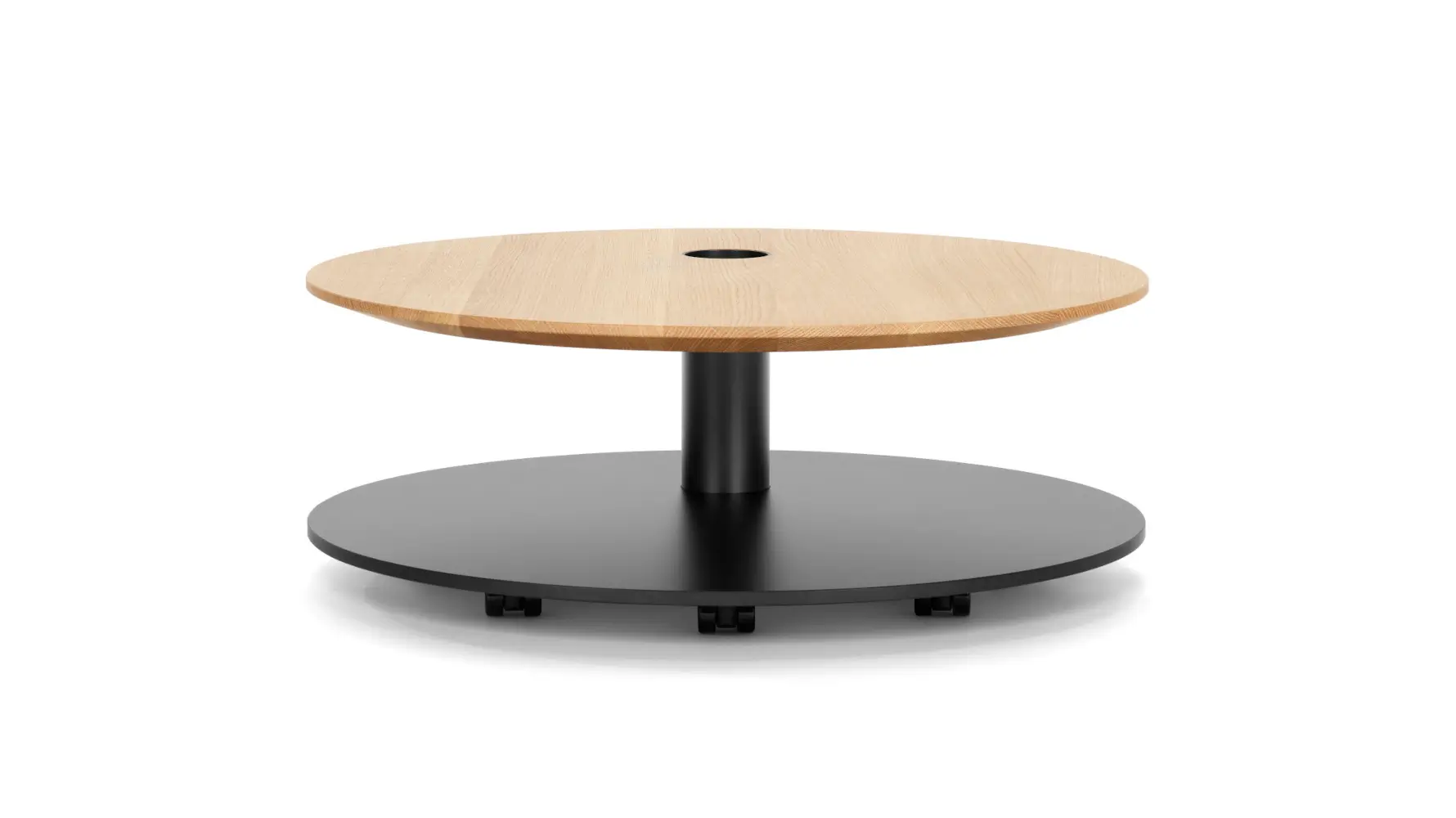 Girsberger Tala Low Couchtisch mit Holzplatte und schwarzem Fußgestell für moderne Lounge- und Sitzbereiche.
