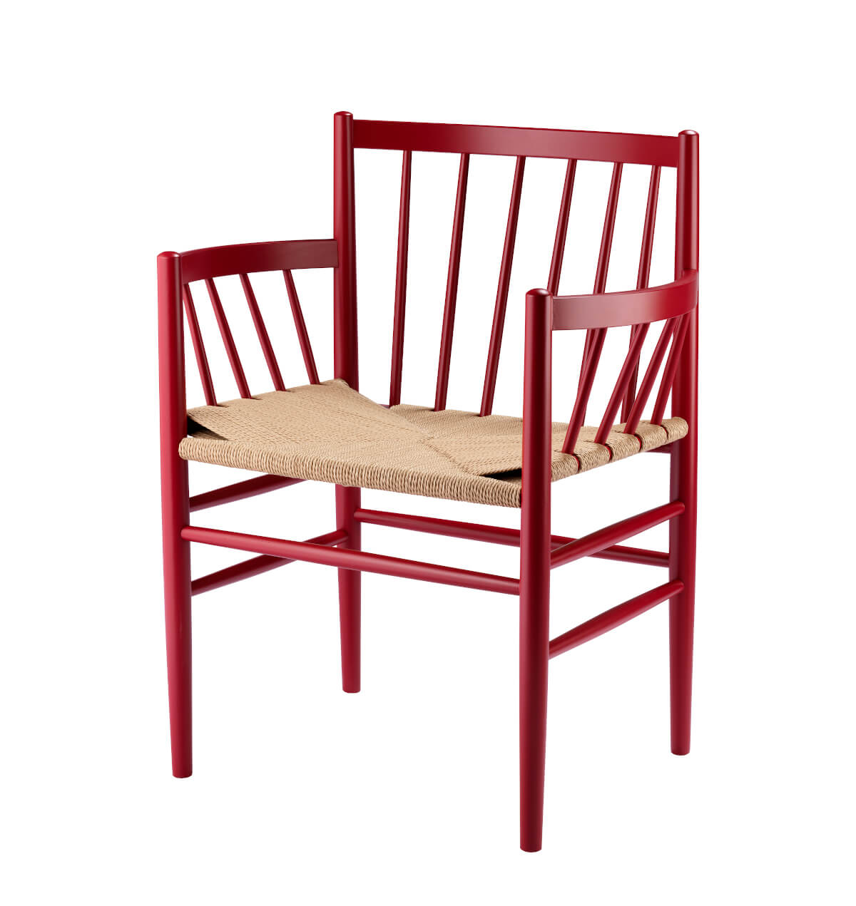 FDB Møbler J81 Armlehnstuhl, ergonomisch, ruby red Buche, Naturgeflecht, nachhaltig, funktional