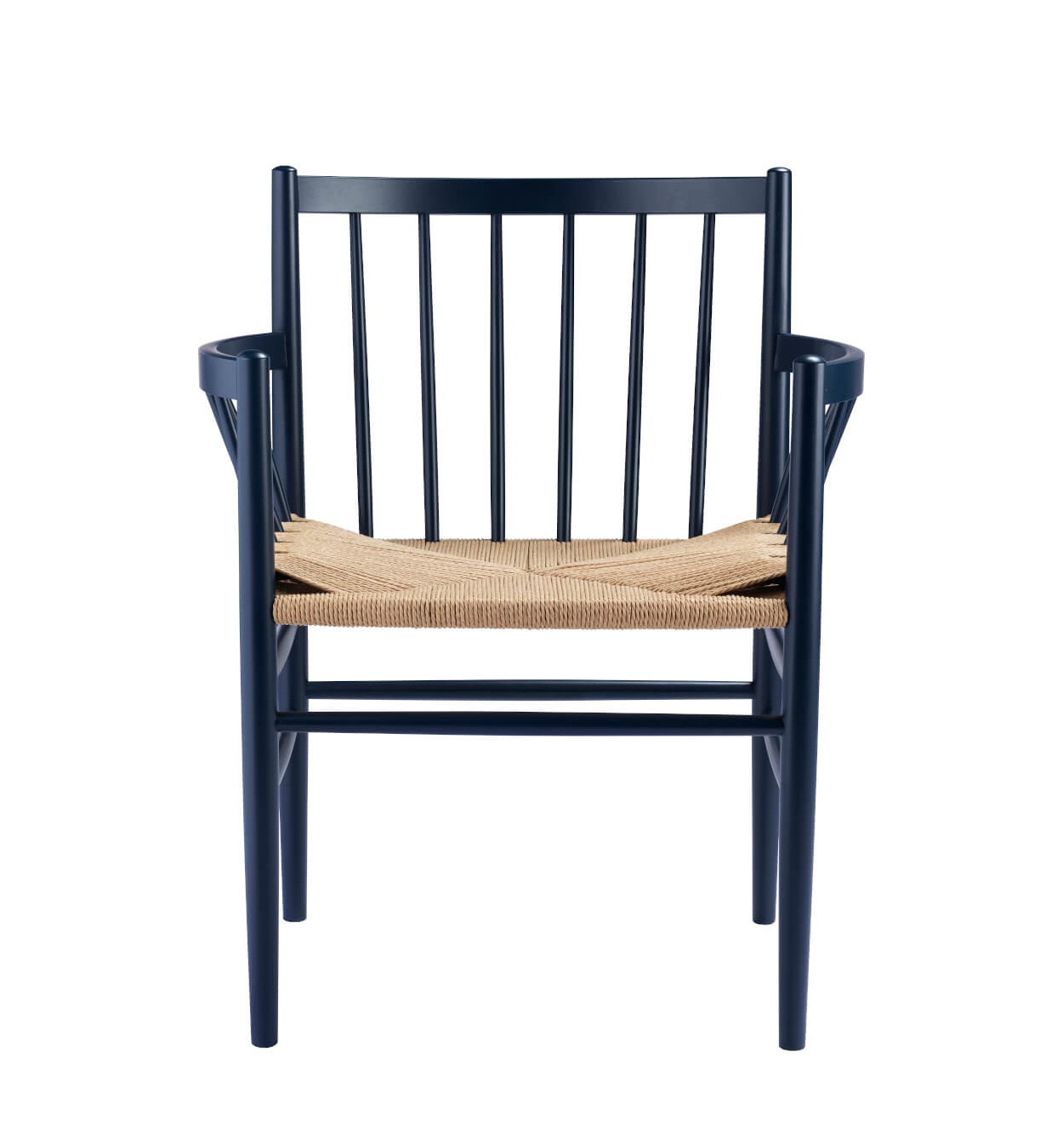 FDB Møbler J81 Armlehnstuhl, ergonomisch, Buche, Steel Blue, Naturgeflecht, nordisches Design, langlebig