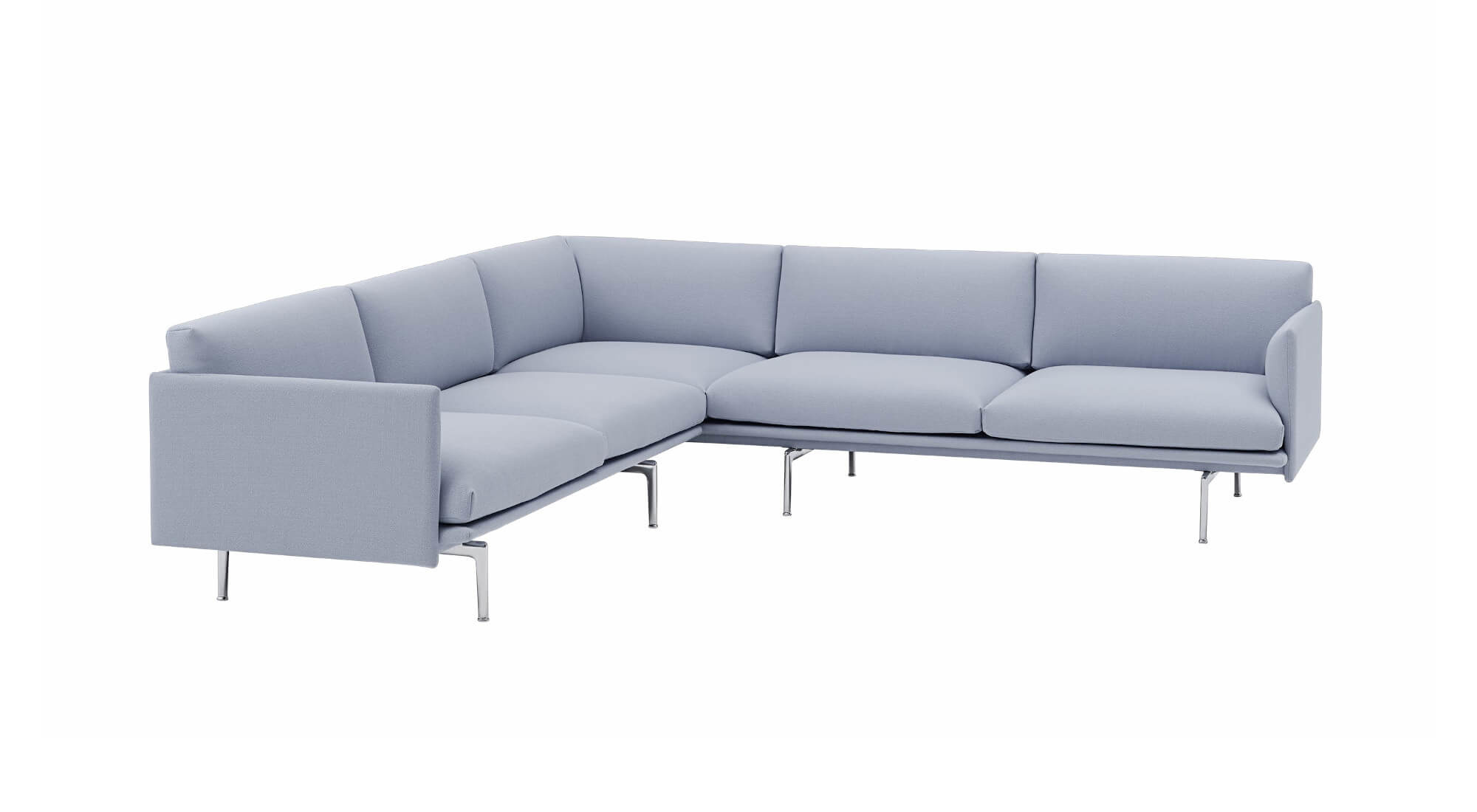 Skandinavisches Muuto Outline Ecksofa vidar 723 mit poliertem Aluminiumgestell, komfortabel und hochwertig gepolstert