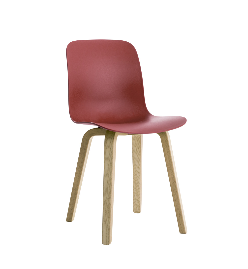 Magis Substance Stuhl, Naturholz Esche, Bordeaux Sitzfläche, ergonomisch, elegantes italienisches Design