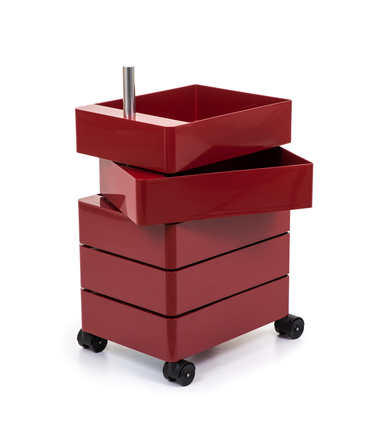 Magis 360° Rollcontainer bordeaux, 5 Fächer, moderner Büro-Organizer, robust, italienisches Design