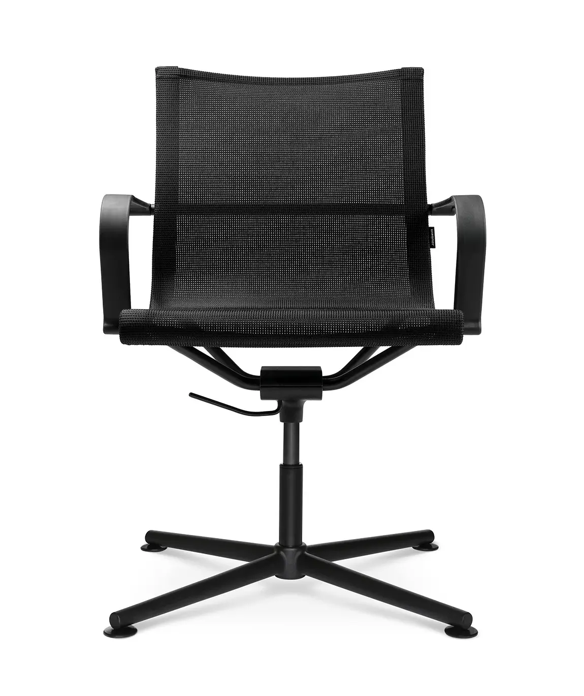 Wagner d1 Office Pro Besucherstuhl in Schwarz mit Netzbespannung und Armlehnen in der Frontansicht.