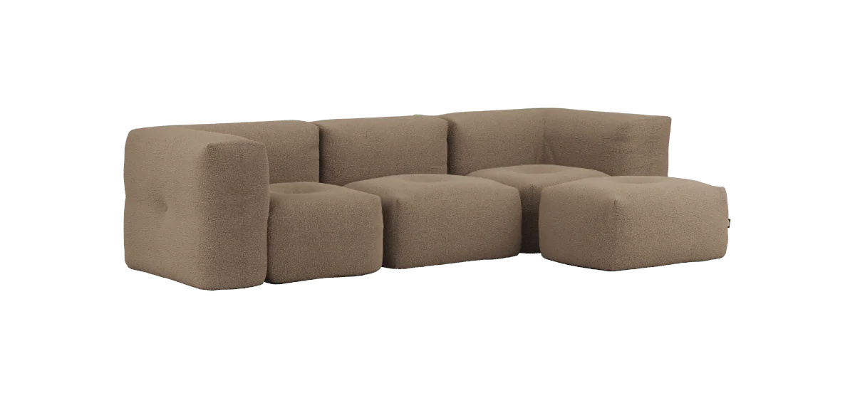 Soft Sofa 3-Sitzer mit Armlehne mit Hocker, teddy brown