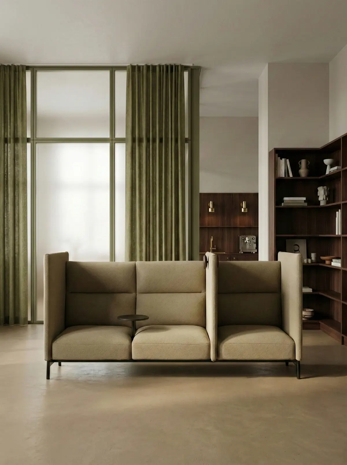 Noti Hana Highback Sofa 3-Sitzer in Beige als geschützter Sitzbereich in einem modernen Interieur