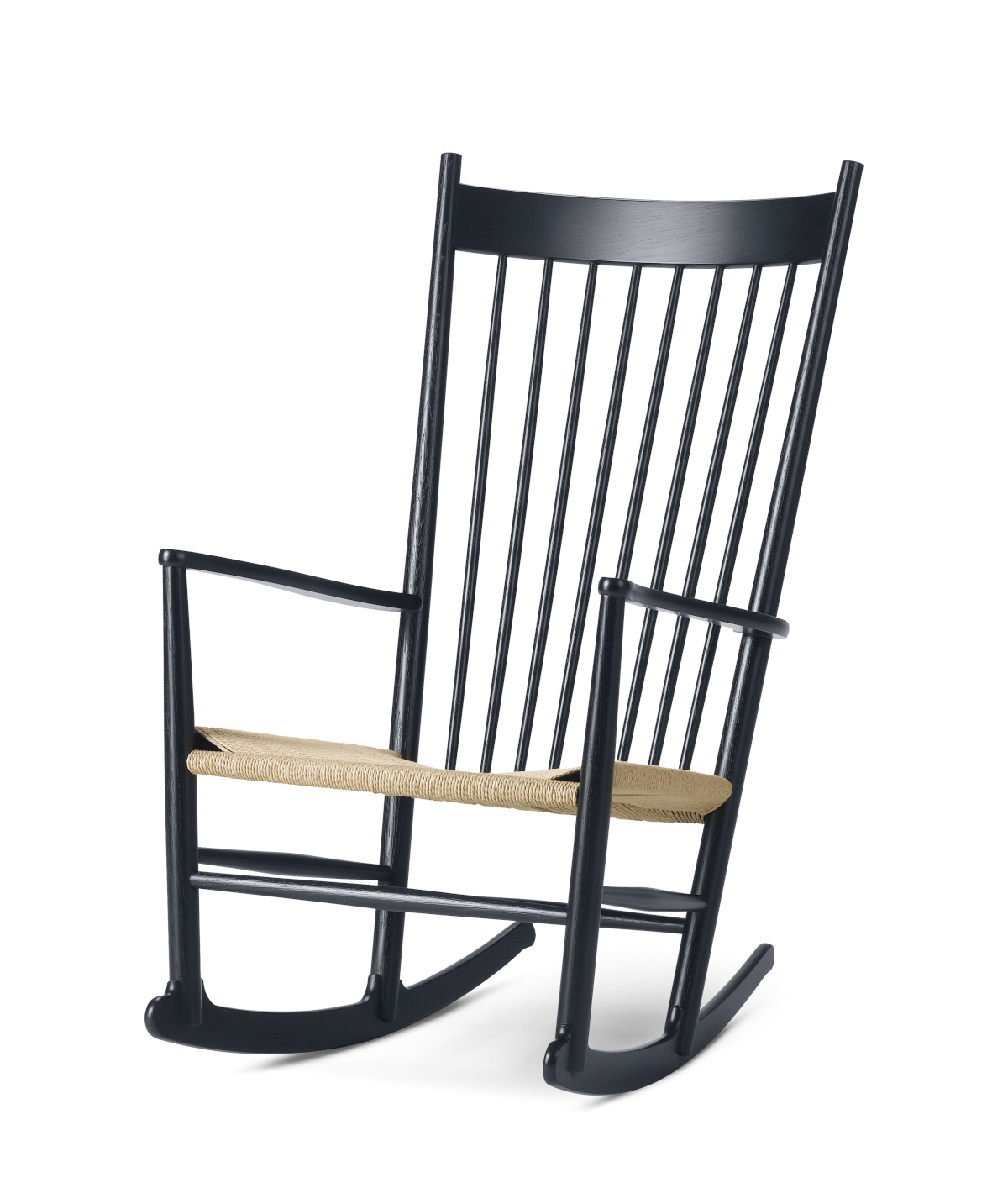 Wegner J16 Rocking Chair, eiche schwarz lackiert / naturgeflecht