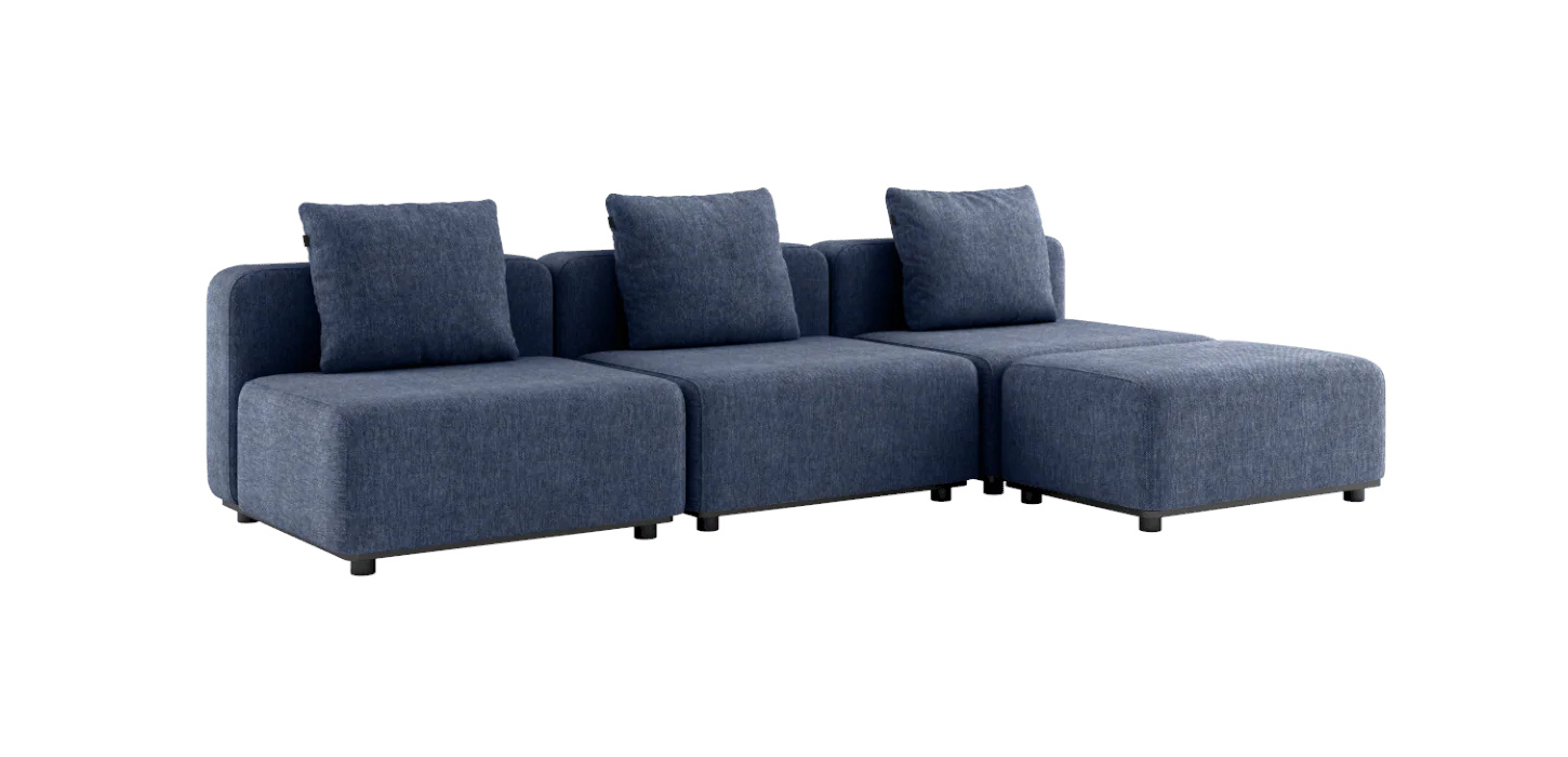 Cobana Loungesofa 3-Sitzer ohne Armlehnen mit Hocker, kirra indigo