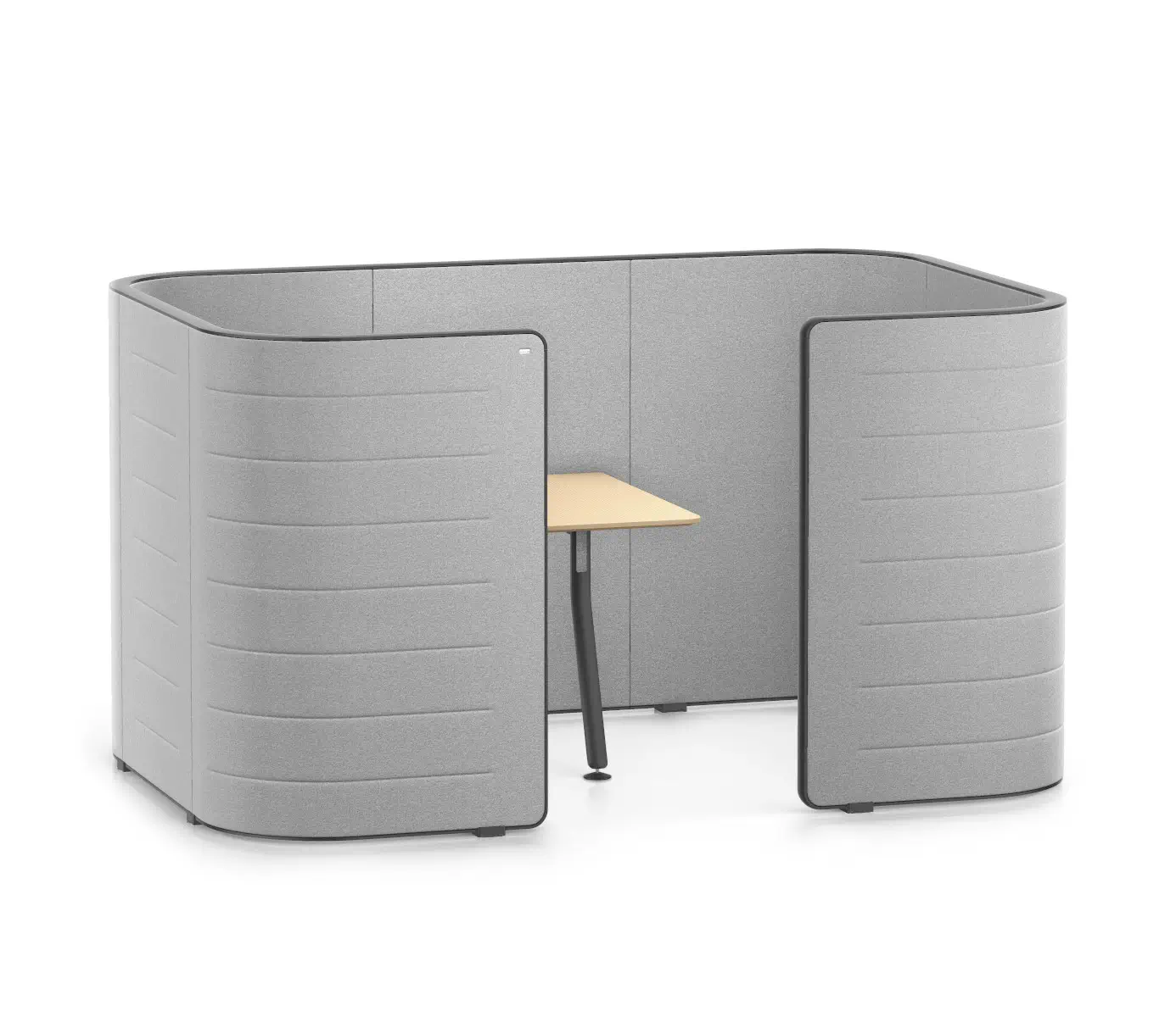 Niedriger Interstuhl HUB HU273 Besprechungs-Pod mit Ziernähten und integriertem Tisch für abgeschirmte Meetings und konzentriertes Arbeiten