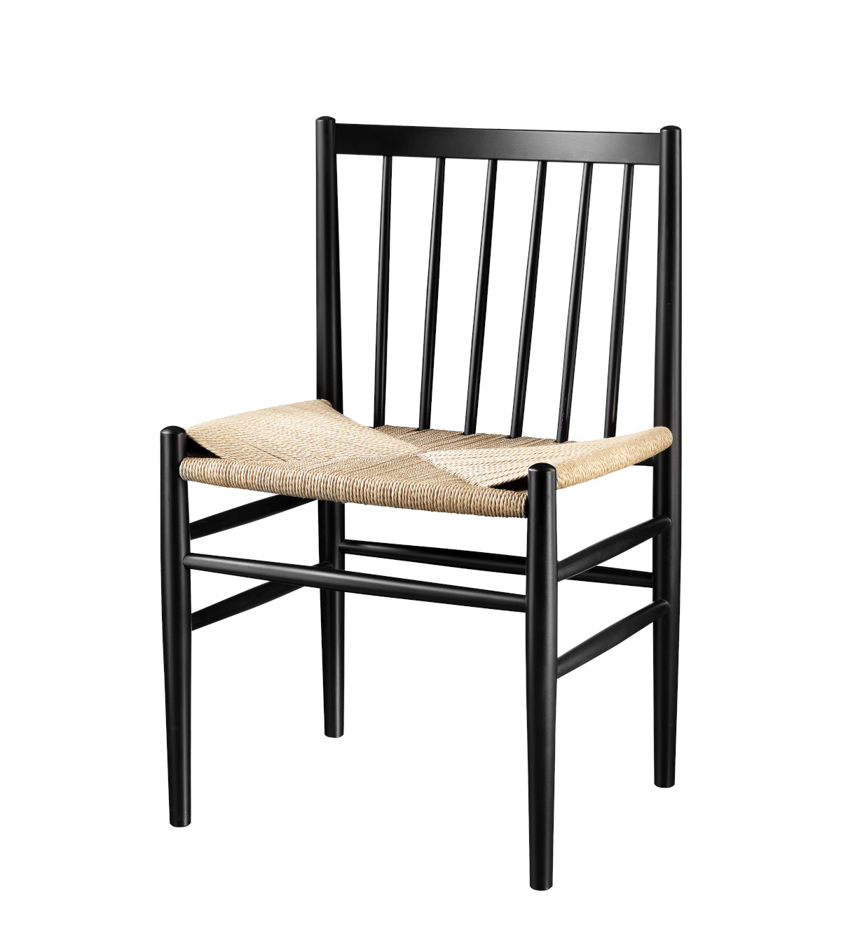 FDB Møbler J80 Stuhl, Buche schwarz, Naturgeflecht, funktional, nachhaltig, nordisches Design, langlebig